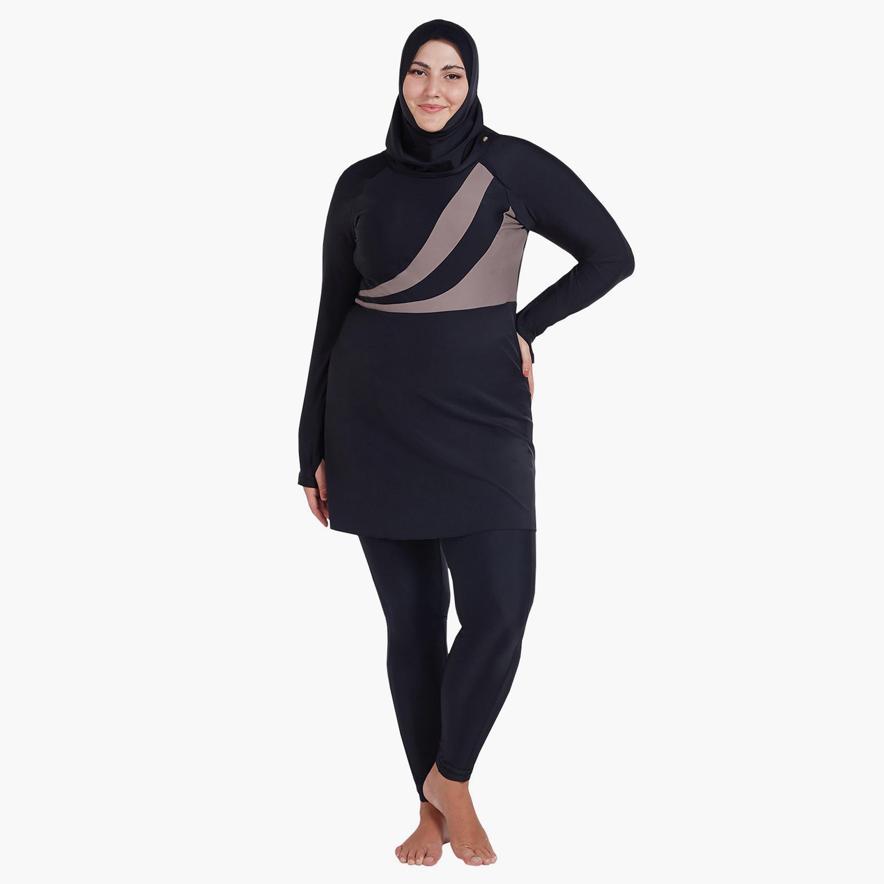 COEGA Women's Modest Three-Piece Skirted Swim Set, Nero Silver Tropical-women-clothing-swimandbeach-burkinis-image-4