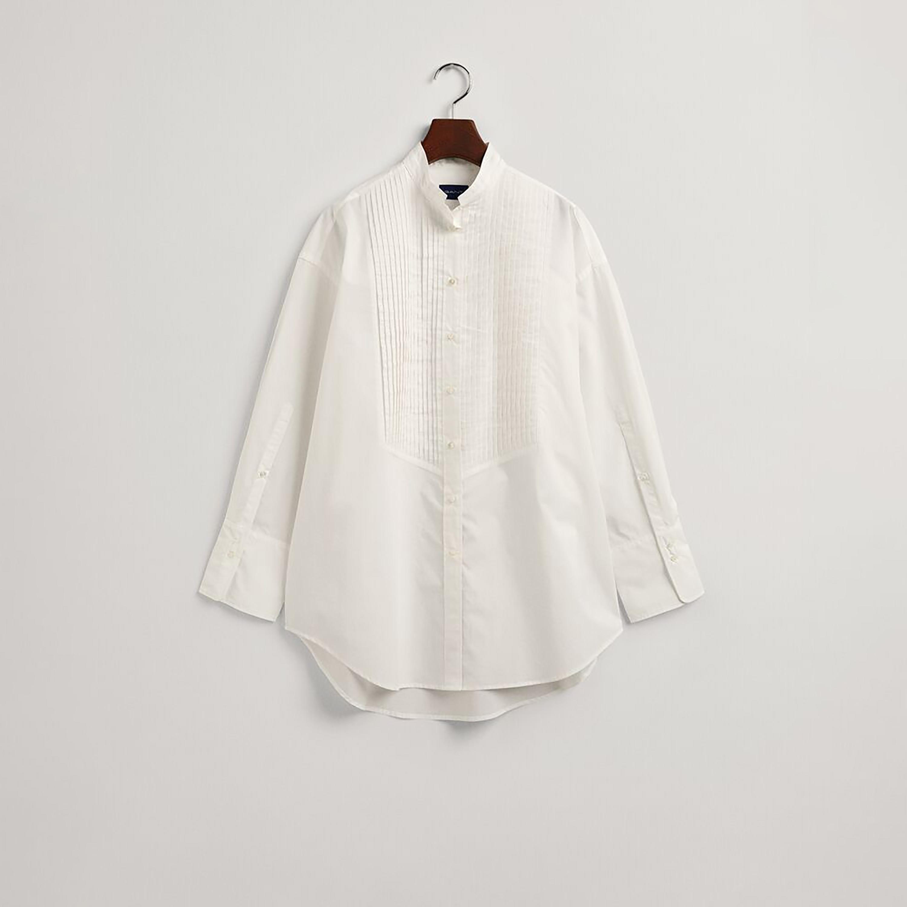 Gant Regular Fit Pleated Mandarin Neck Long Sleeves Women's Shirt-women-clothing-shirtsandblouses-shirts-image-1