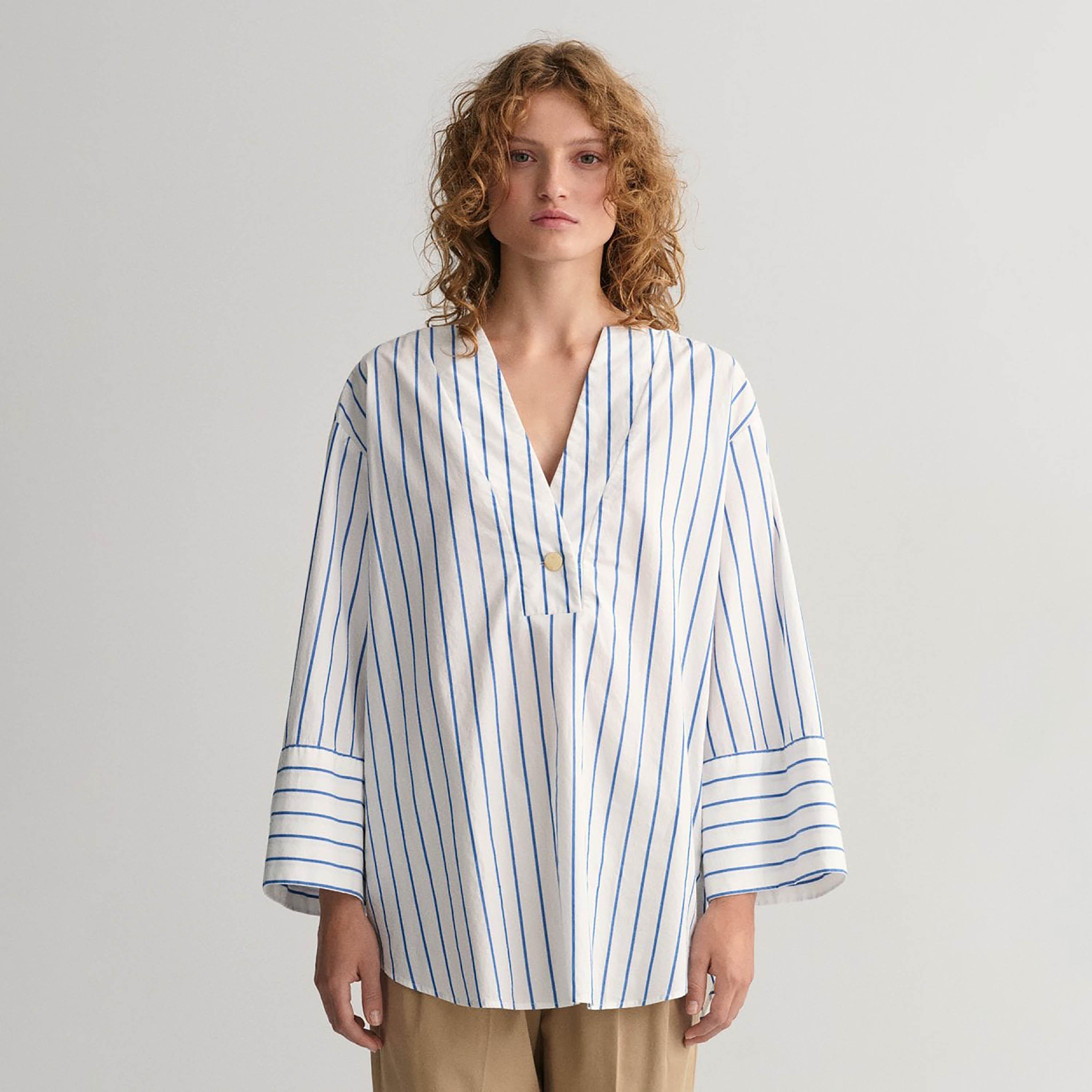 Gant Relaxed Fit Striped V-Neck Long Sleeves Women's Shirt-women-clothing-shirtsandblouses-shirts-image-1