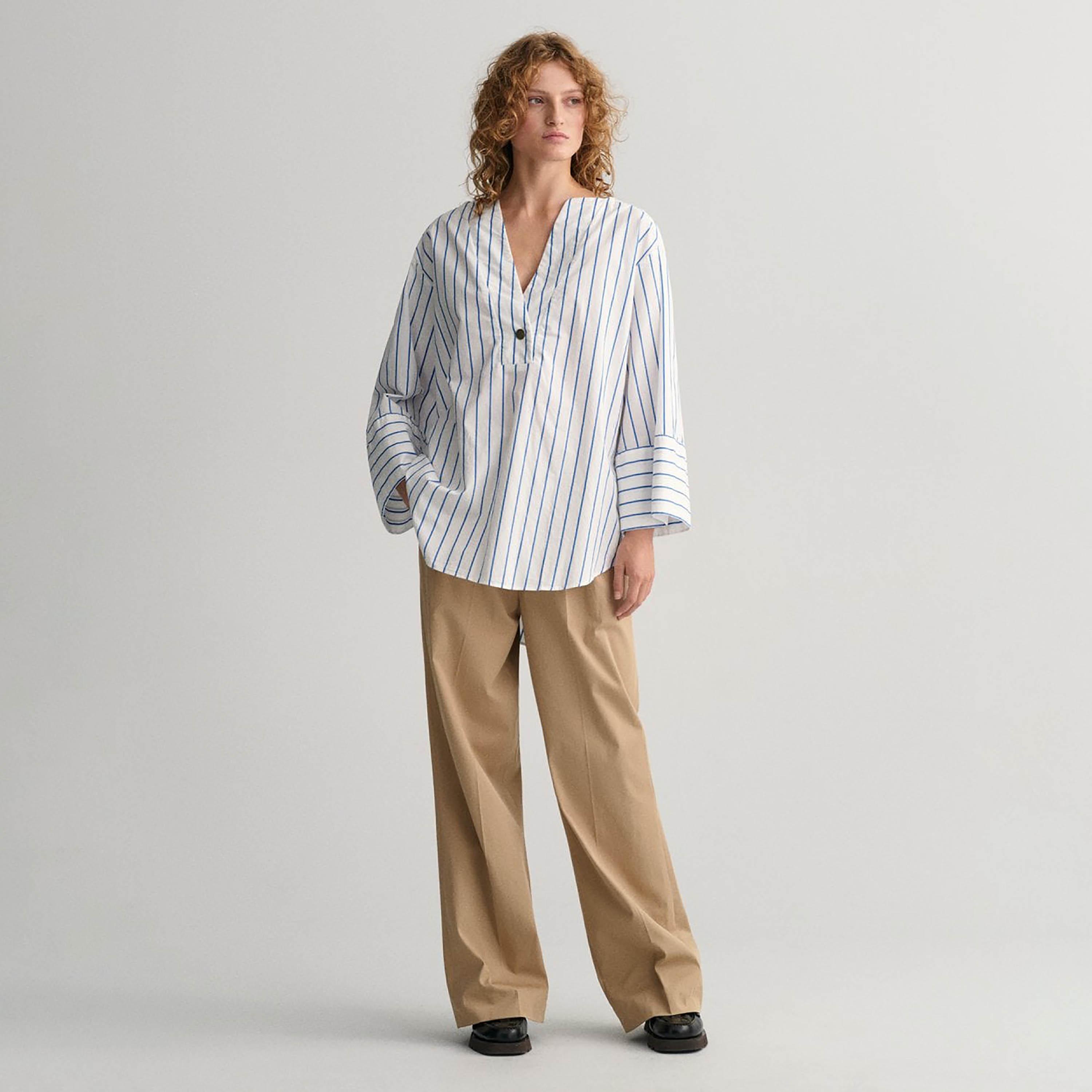 Gant Relaxed Fit Striped V-Neck Long Sleeves Women's Shirt-women-clothing-shirtsandblouses-shirts-image-2