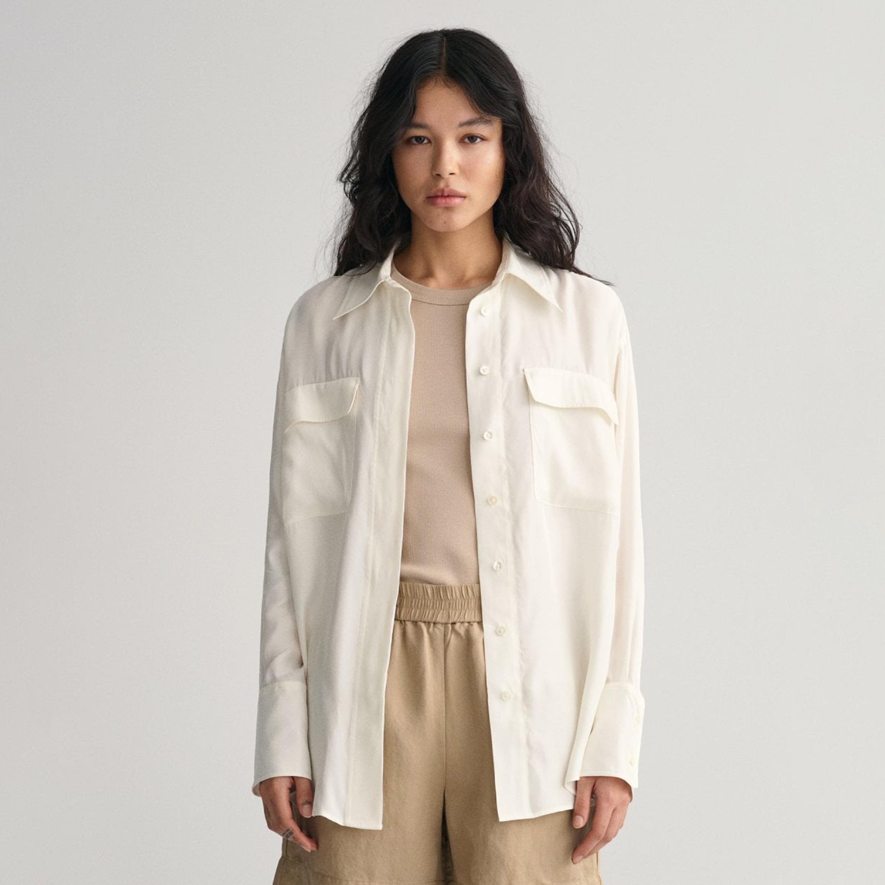 Gant Relaxed Fit Plain Collared Gathered Sleeves Shirt-men-clothing-shirts-image-1