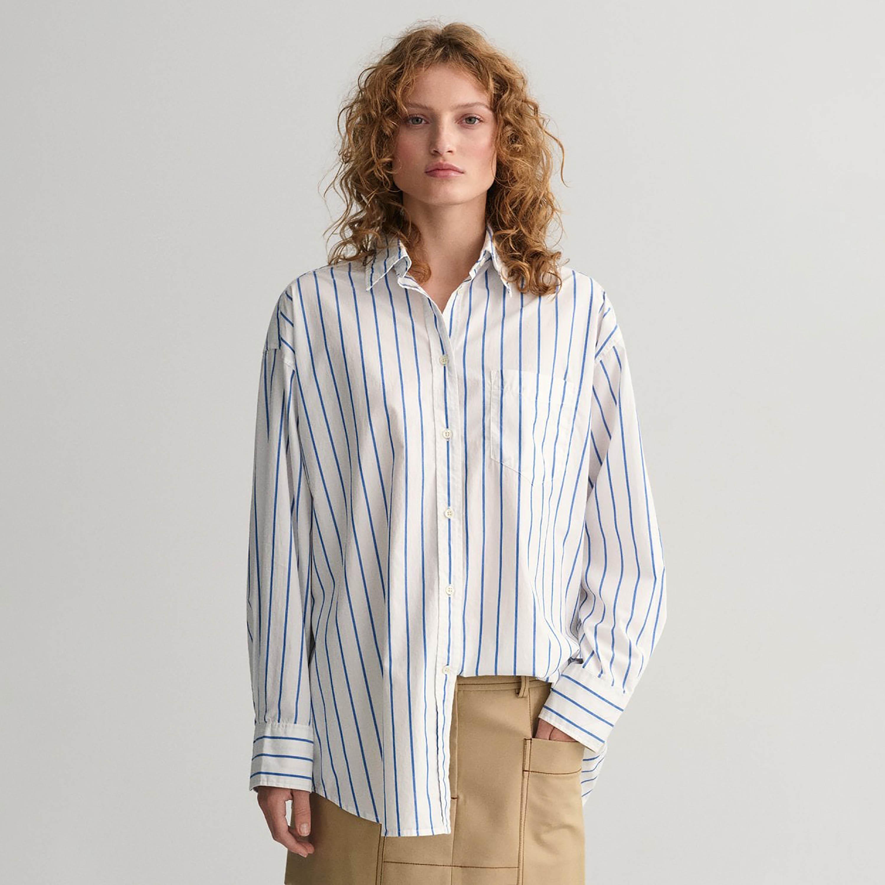 Gant Oversize Fit Striped Collared Long Sleeves Women's Shirt-women-clothing-shirtsandblouses-shirts-image-1