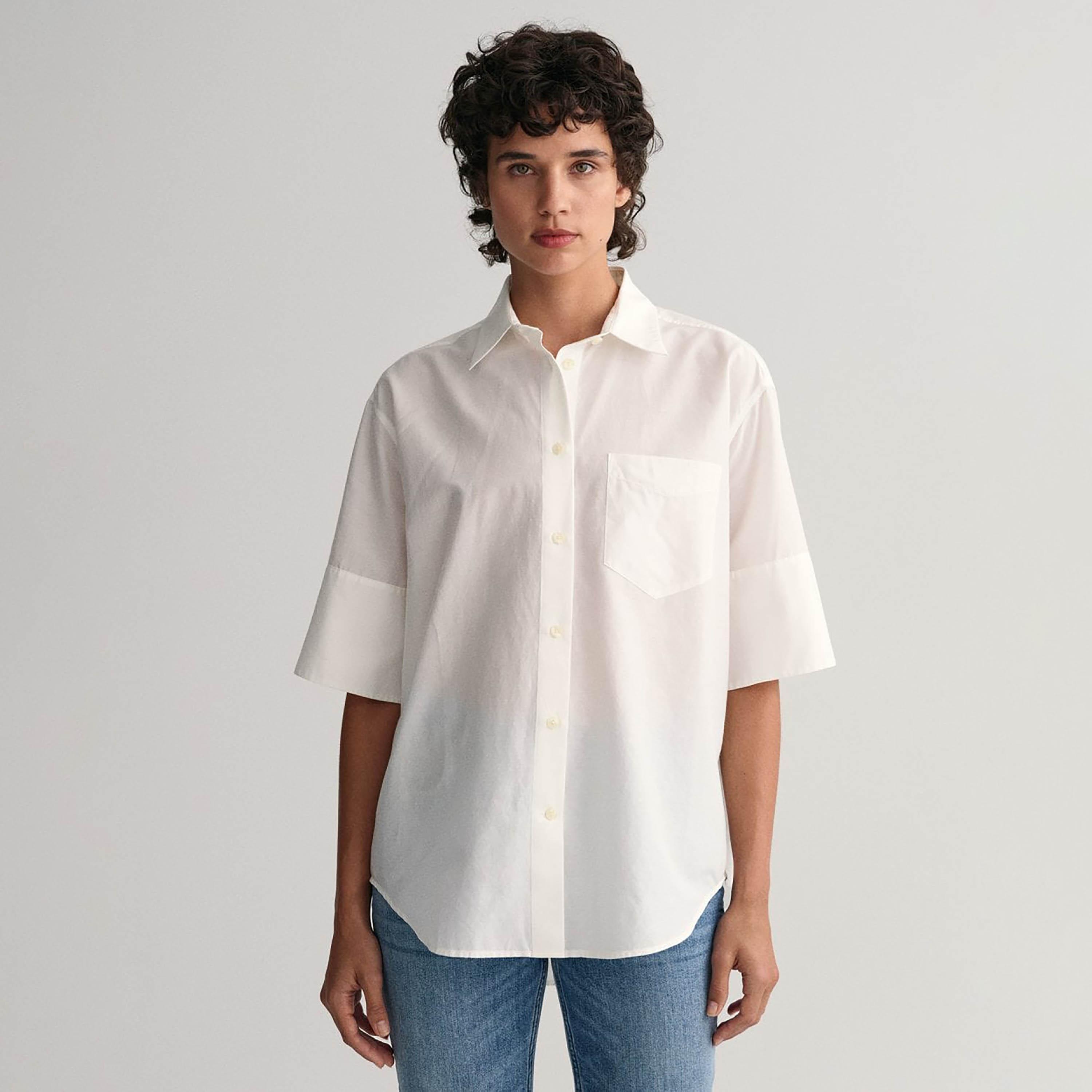 قميص نسائي بأكمام قصيرة بياقة بسيطة من غانت مريح-women-clothing-shirtsandblouses-shirts-image-1