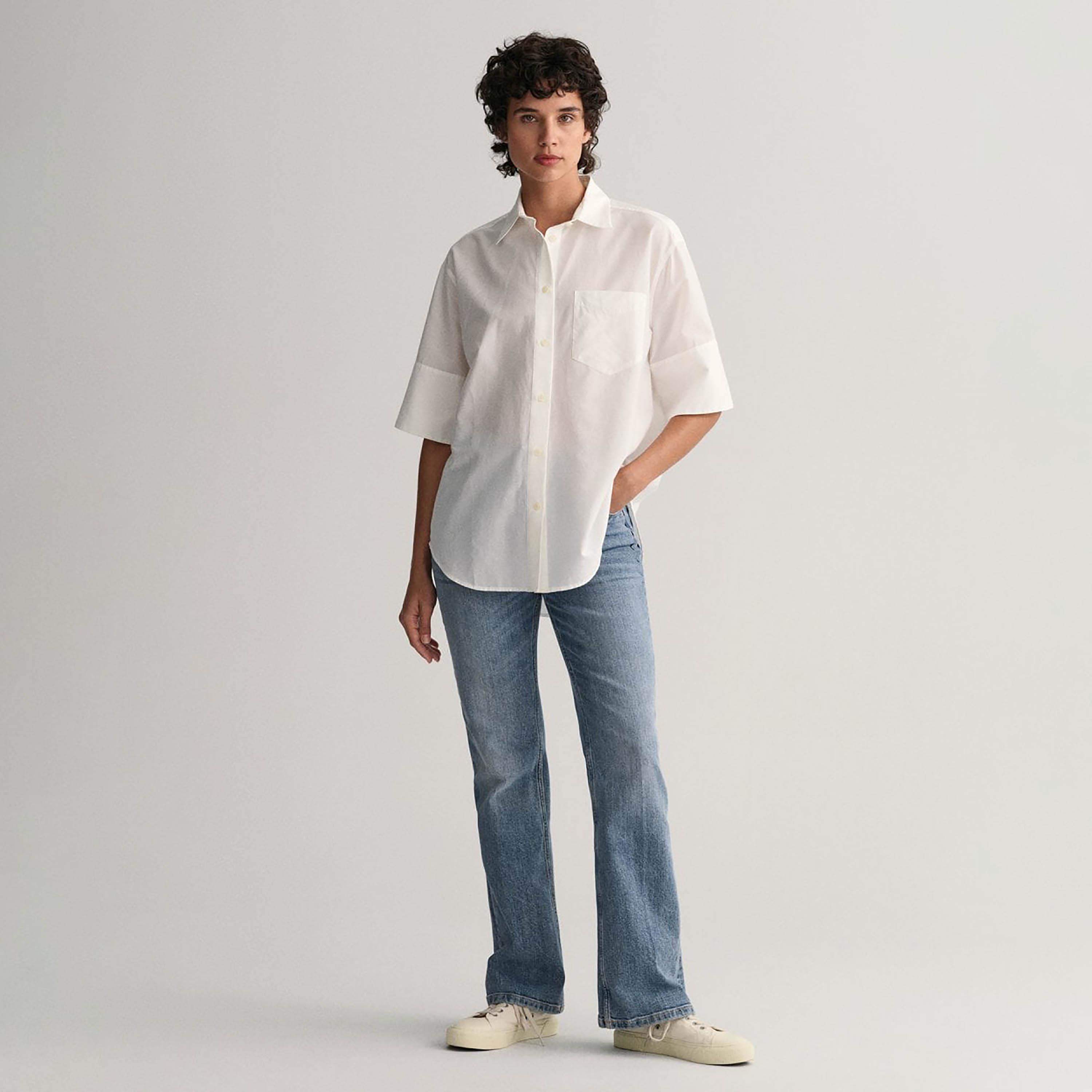 قميص نسائي بأكمام قصيرة بياقة بسيطة من غانت مريح-women-clothing-shirtsandblouses-shirts-image-3