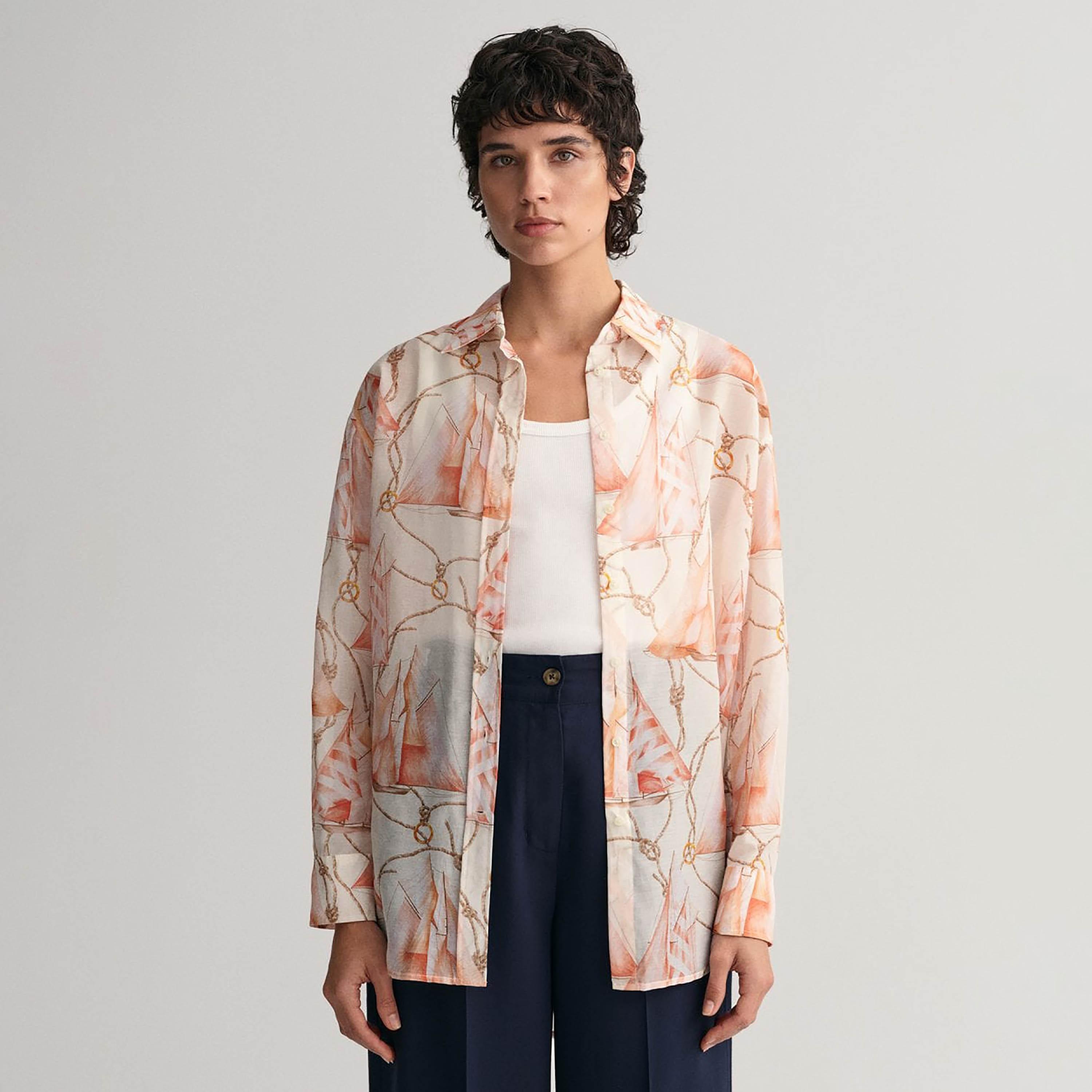Gant Relaxed Fit Printed Collared Long Sleeves Women's Shirt-women-clothing-shirtsandblouses-shirts-image-1