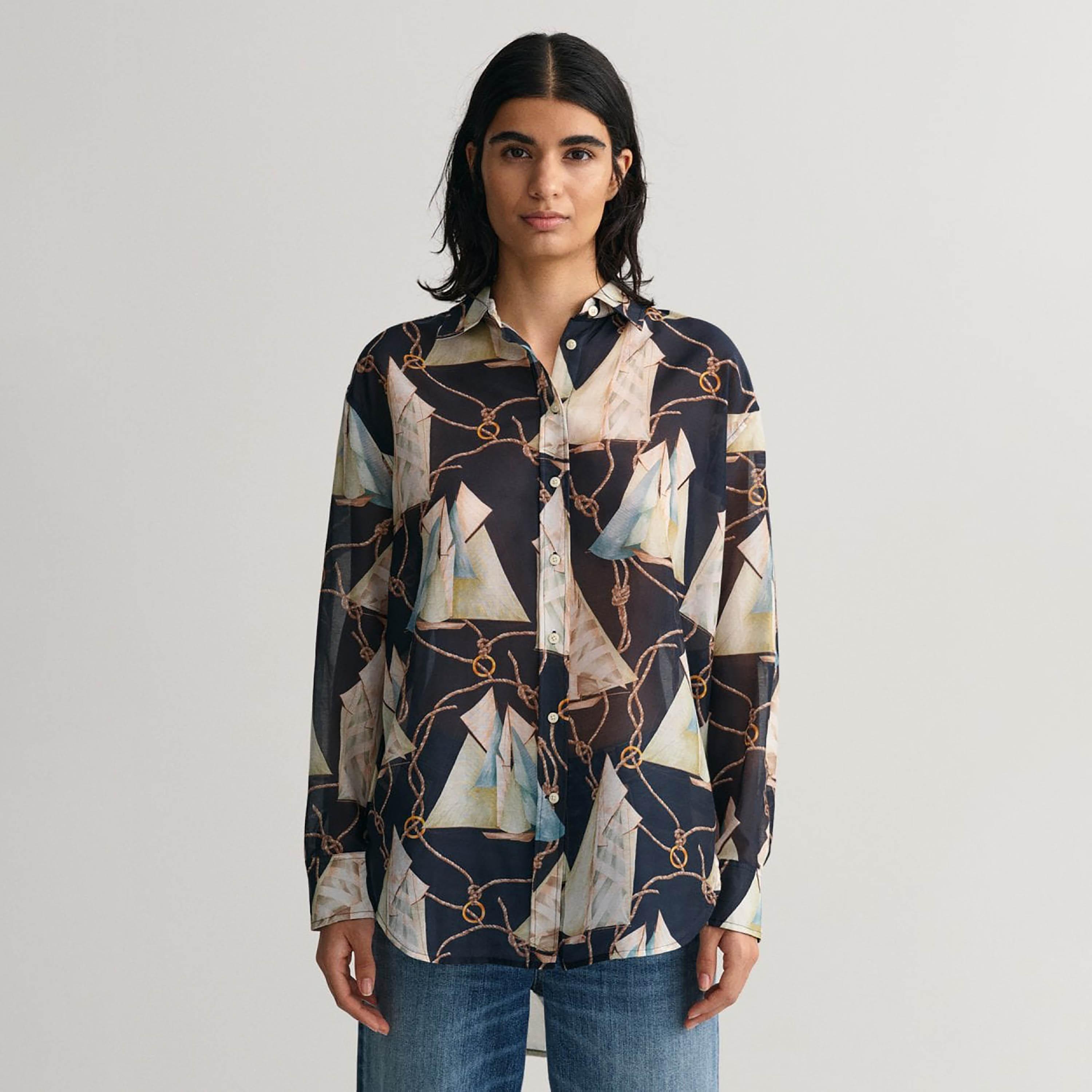 Gant Relaxed Fit Printed Collared Long Sleeves Women's Shirt-women-clothing-shirtsandblouses-shirts-image-6