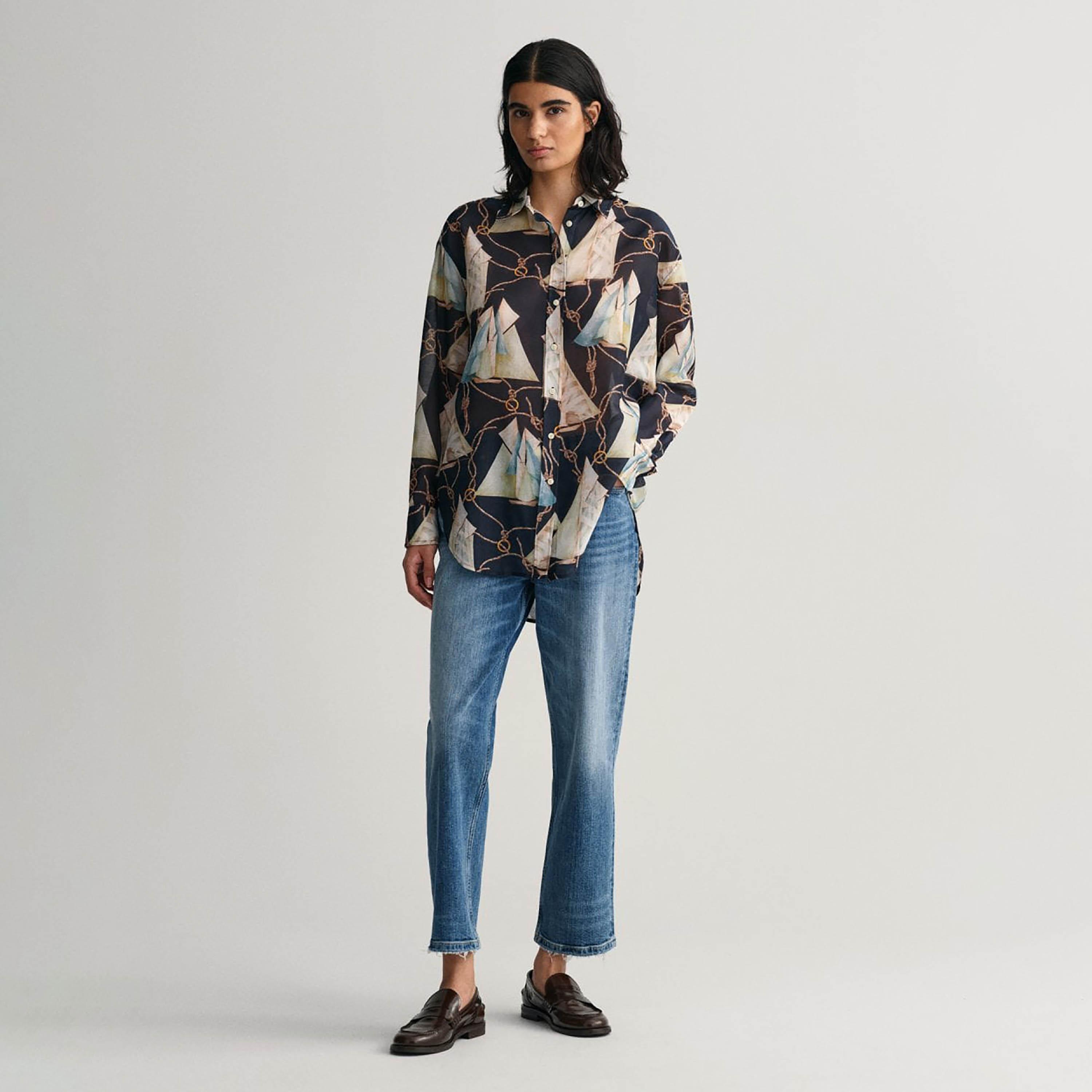 Gant Relaxed Fit Printed Collared Long Sleeves Women's Shirt-women-clothing-shirtsandblouses-shirts-image-7