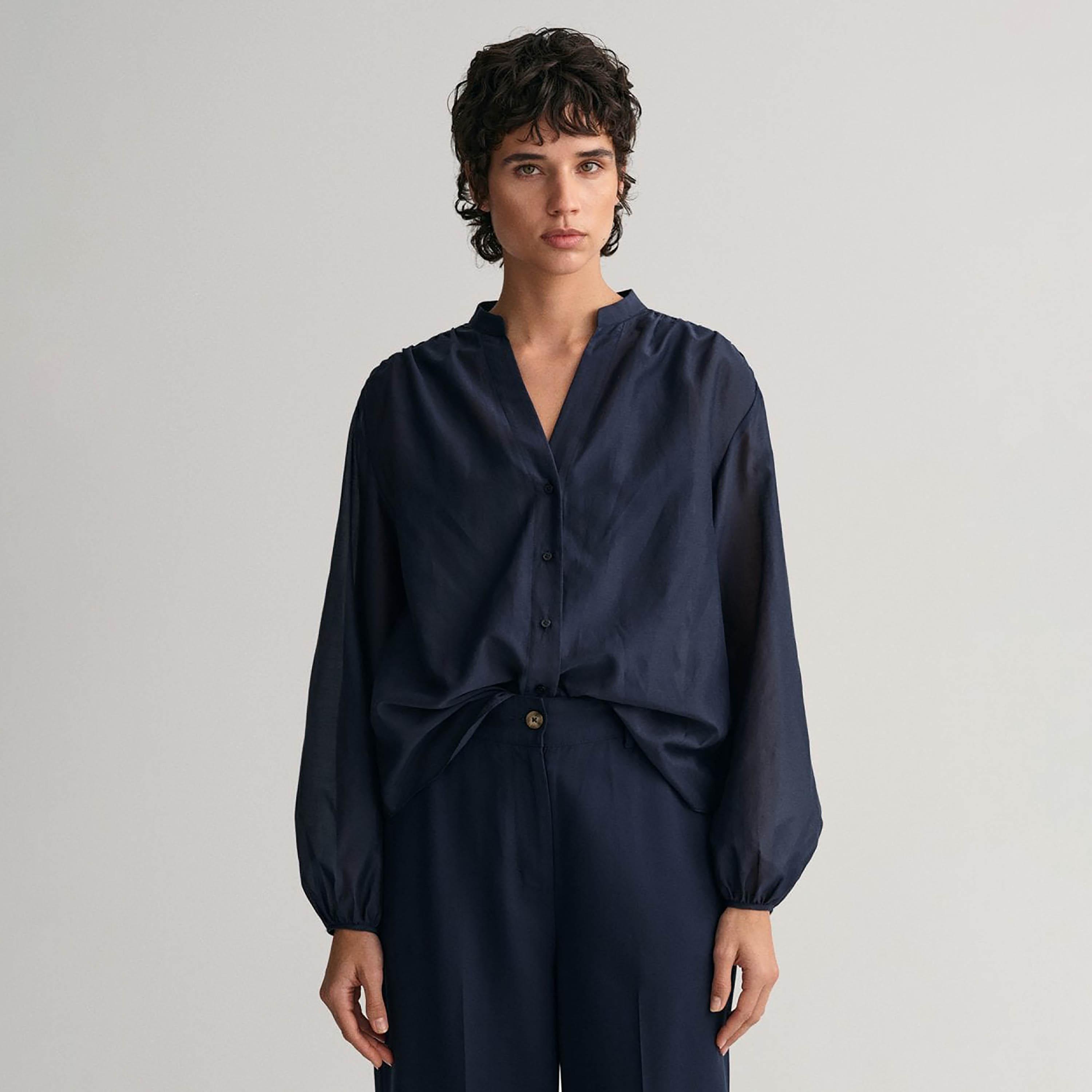 Gant Relaxed Fit Plain Mandarin Neck Long Sleeves Women's Shirt-women-clothing-shirtsandblouses-shirts-image-1