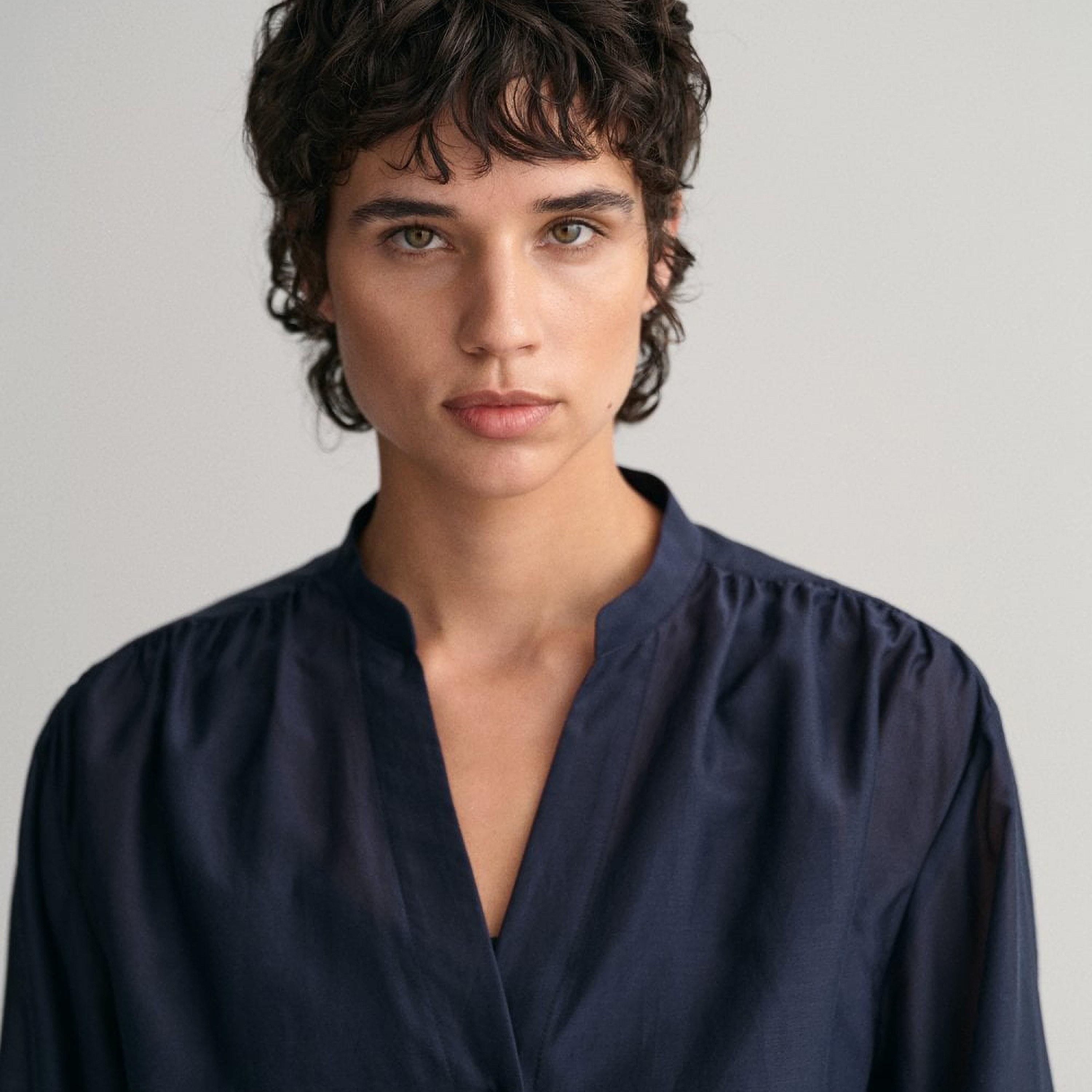 Gant Relaxed Fit Plain Mandarin Neck Long Sleeves Women's Shirt-women-clothing-shirtsandblouses-shirts-image-3