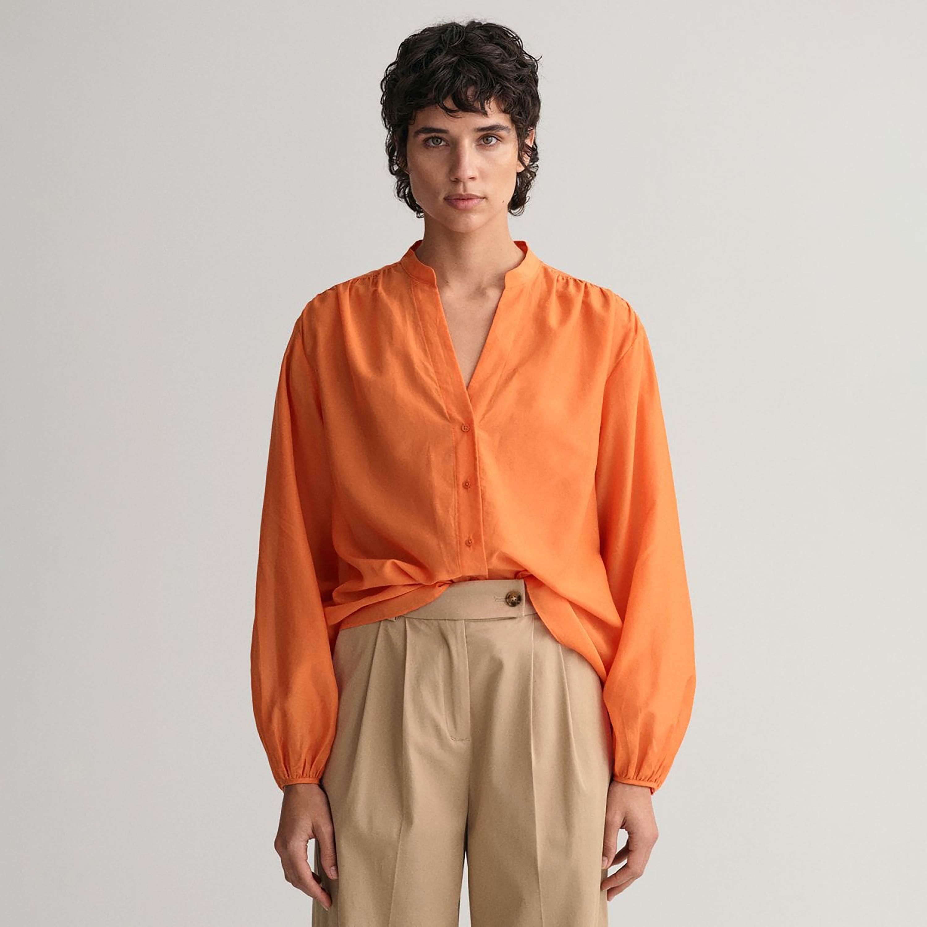 Gant Relaxed Fit Plain Mandarin Neck Long Sleeves Women's Shirt-women-clothing-shirtsandblouses-shirts-image-6