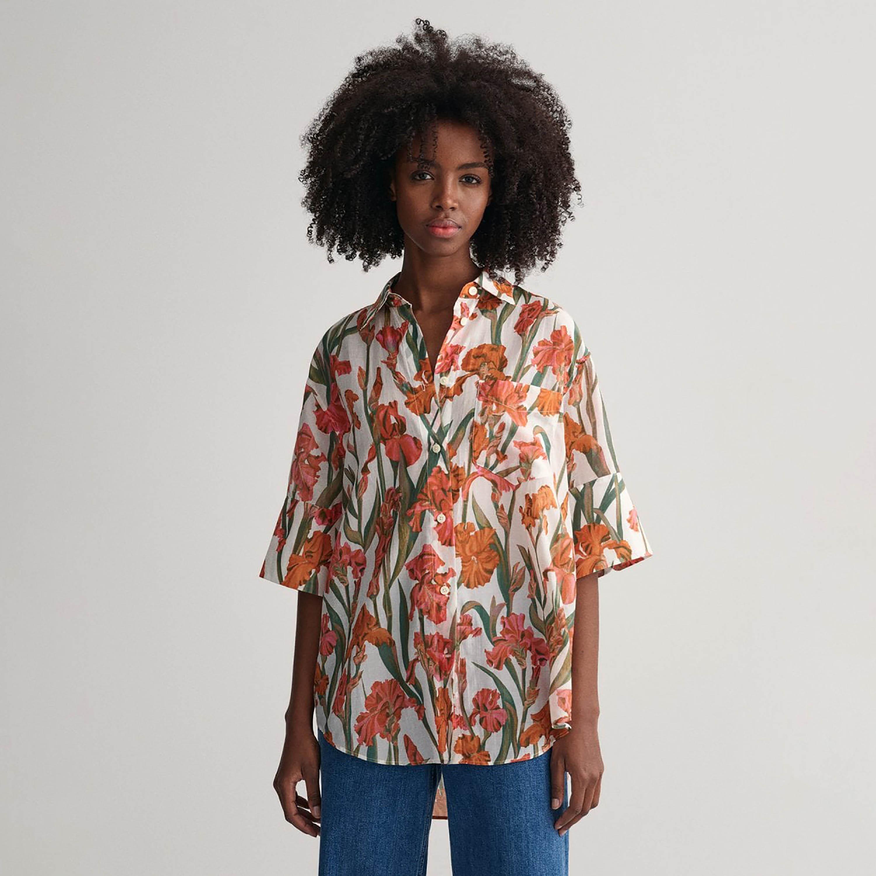 Gant Regular Fit Floral Print Collared Short Sleeves Women's Shirt-women-clothing-shirtsandblouses-shirts-image-1