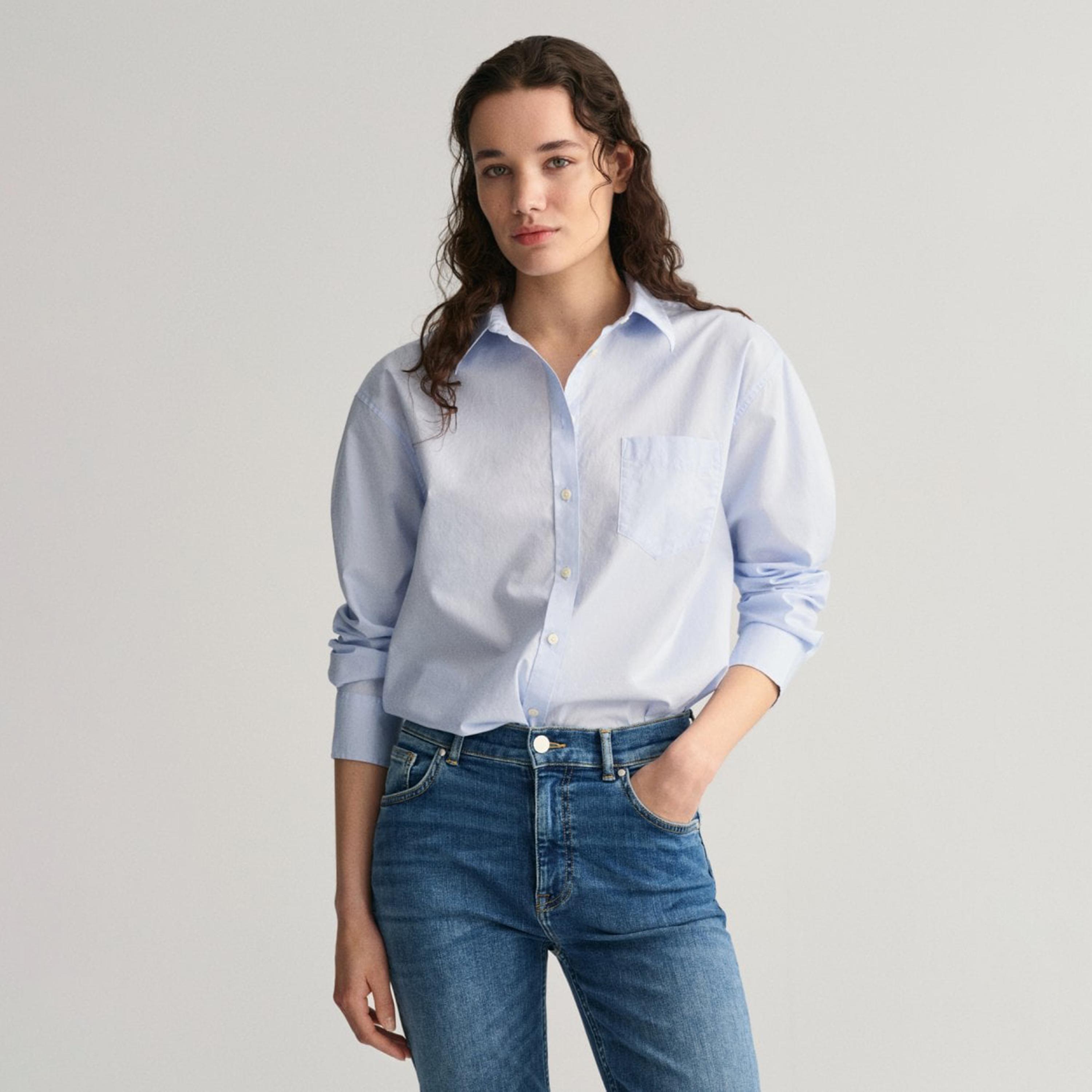 قميص غانت مريح بياقة طويلة وياقة بسيطة-women-clothing-shirtsandblouses-shirts-image-1