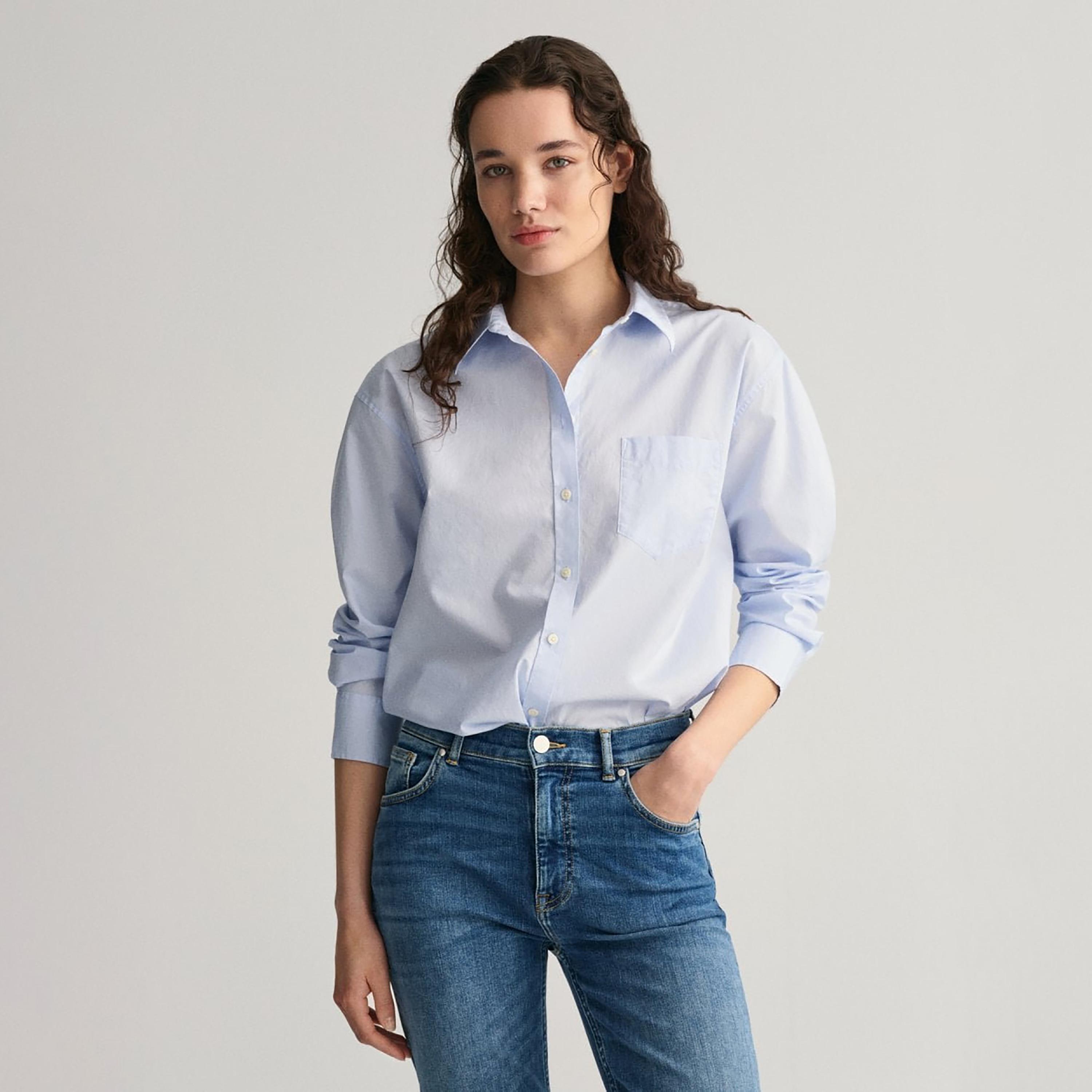 قميص حريمي بقصة مريحة بياقة مسطحة وأكمام طويلة، سادة من جانت-women-clothing-shirtsandblouses-shirts-image-6