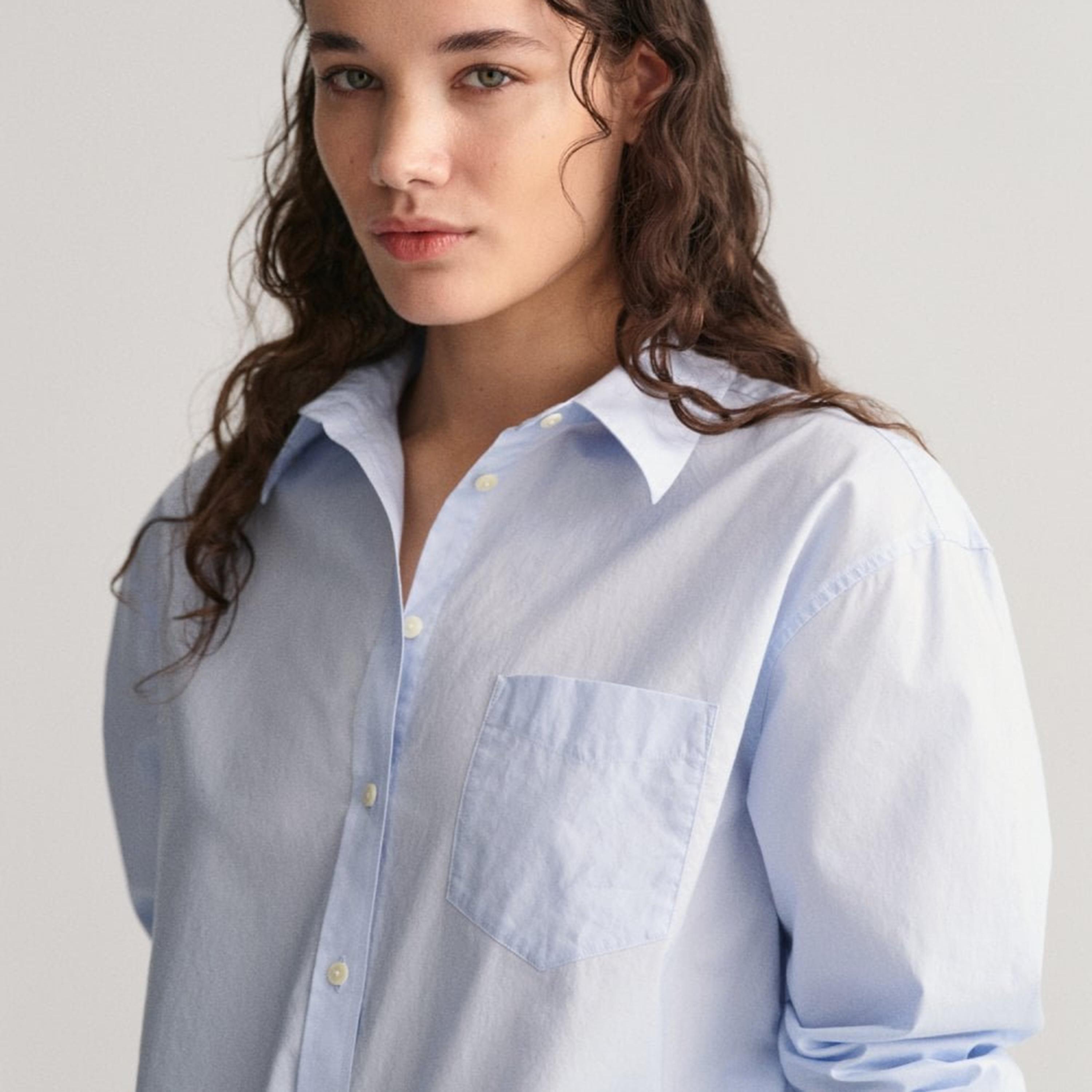قميص حريمي بقصة مريحة بياقة مسطحة وأكمام طويلة، سادة من جانت-women-clothing-shirtsandblouses-shirts-image-7