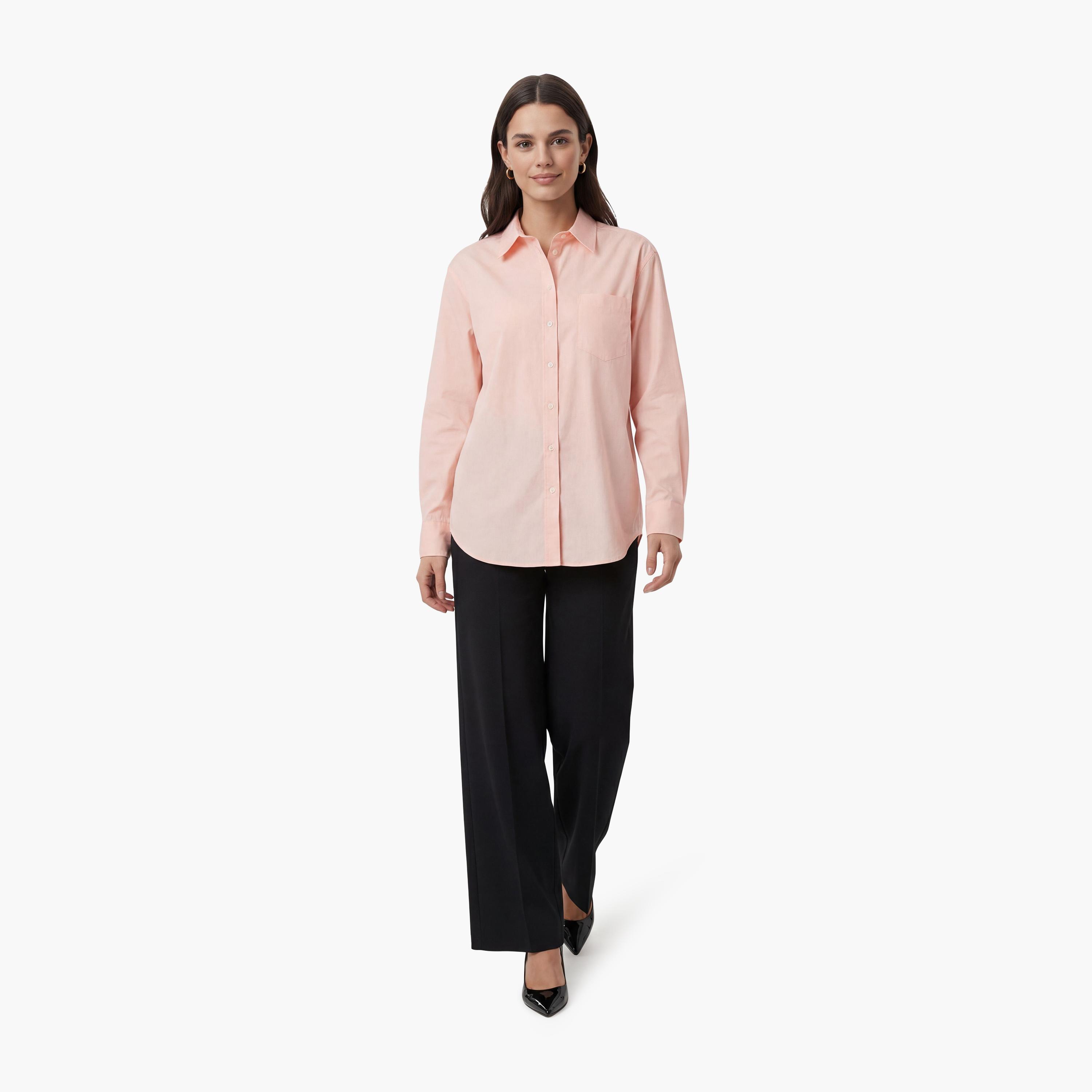 قميص حريمي بقصة مريحة بياقة مسطحة وأكمام طويلة، سادة من جانت-women-clothing-shirtsandblouses-shirts-image-10