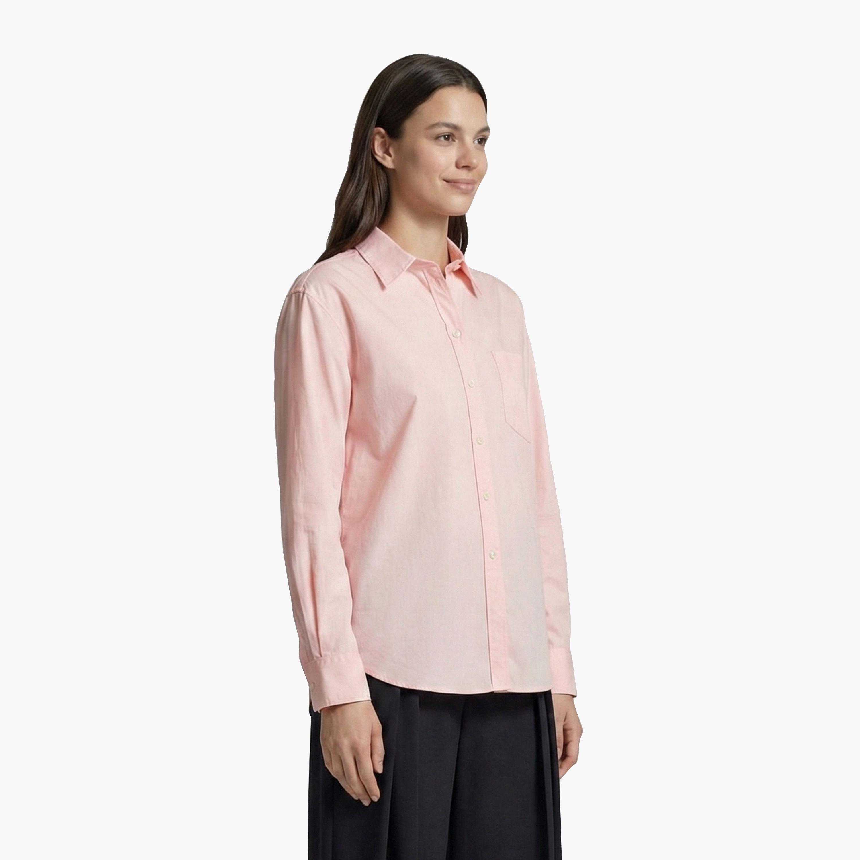 قميص حريمي بقصة مريحة بياقة مسطحة وأكمام طويلة، سادة من جانت-women-clothing-shirtsandblouses-shirts-image-11