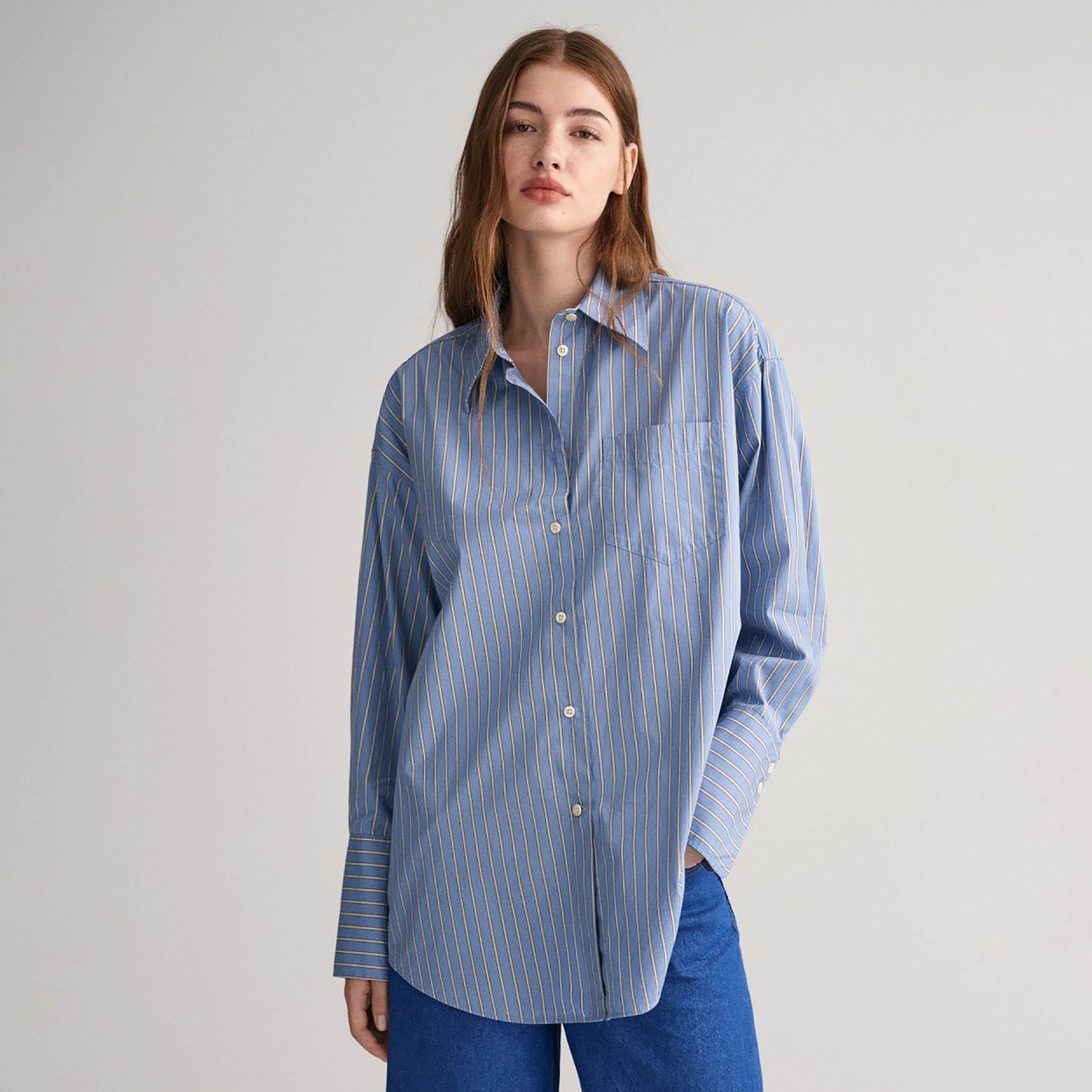 Gant Oversize Fit Striped Collared Long Sleeves Women's Shirt-women-clothing-shirtsandblouses-shirts-image-1