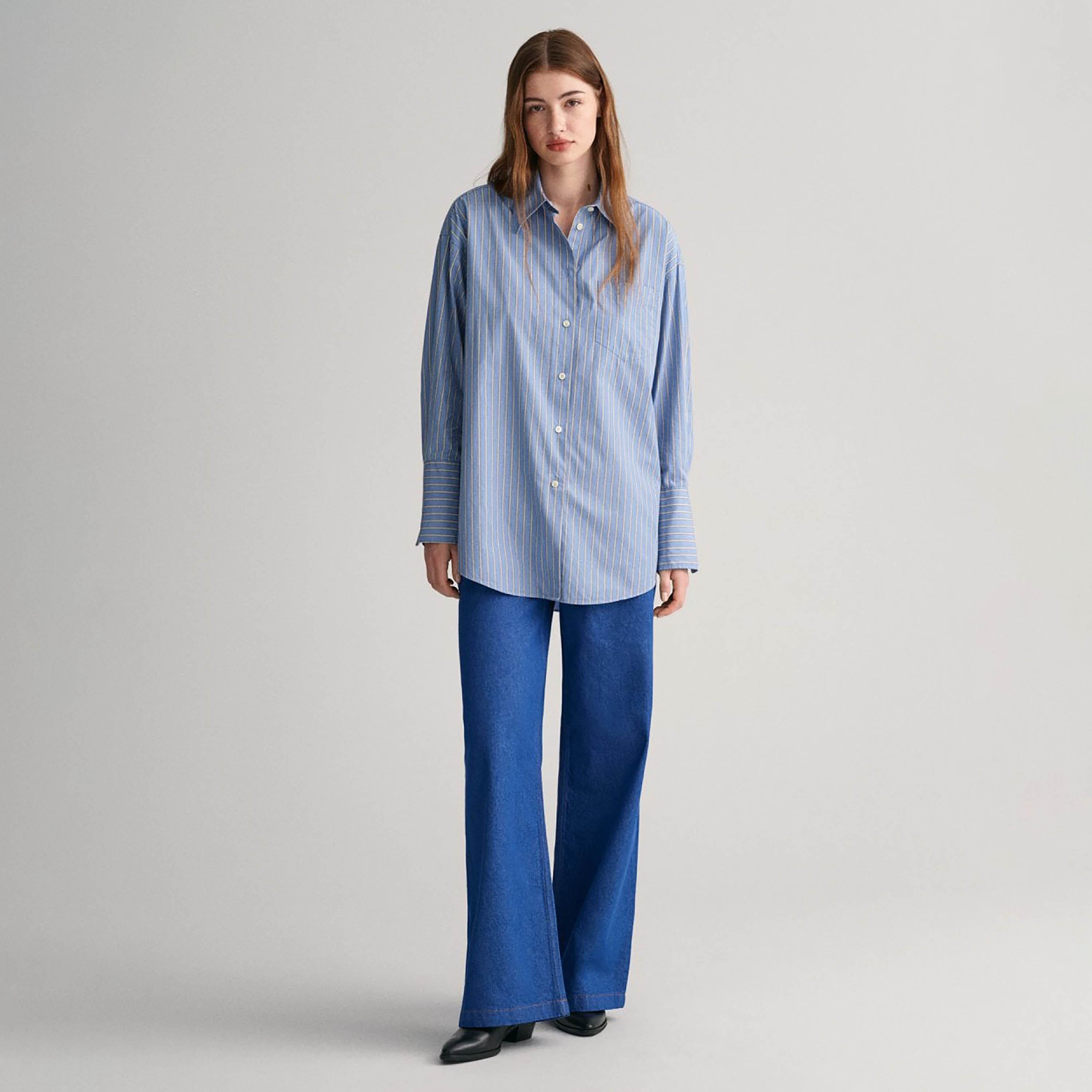 Gant Oversize Fit Striped Collared Long Sleeves Women's Shirt-women-clothing-shirtsandblouses-shirts-image-3