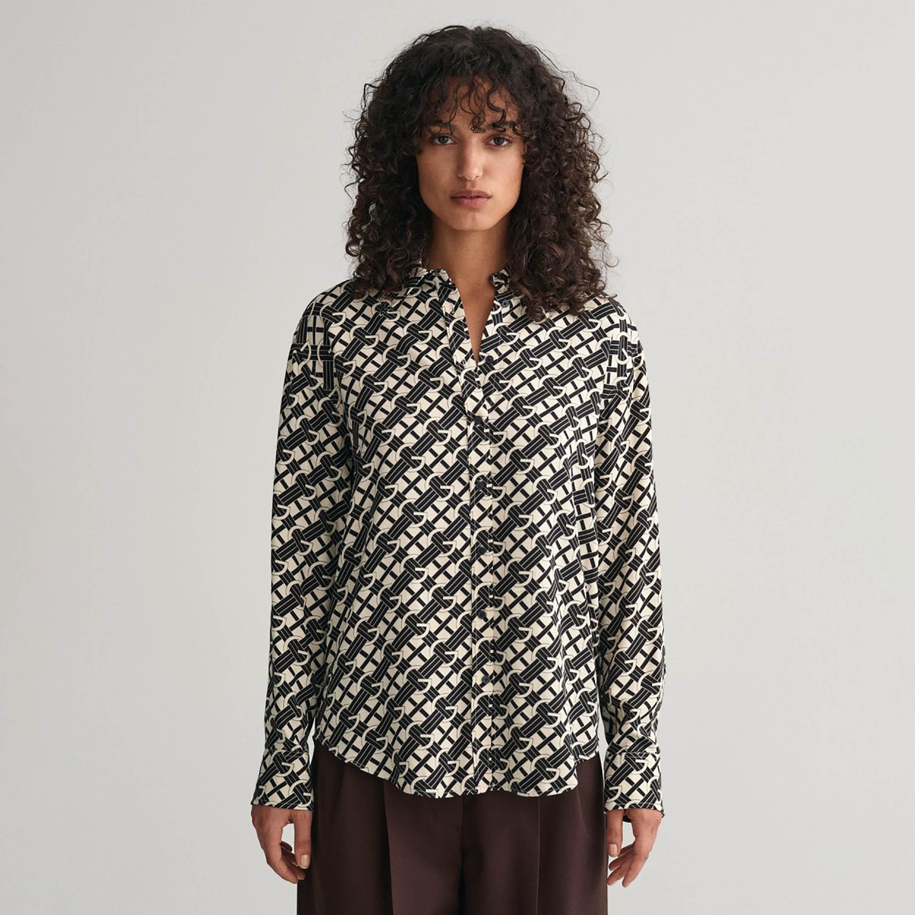 Gant Relaxed Fit Printed Collared Long Sleeves Women's Shirt-women-clothing-shirtsandblouses-shirts-image-1