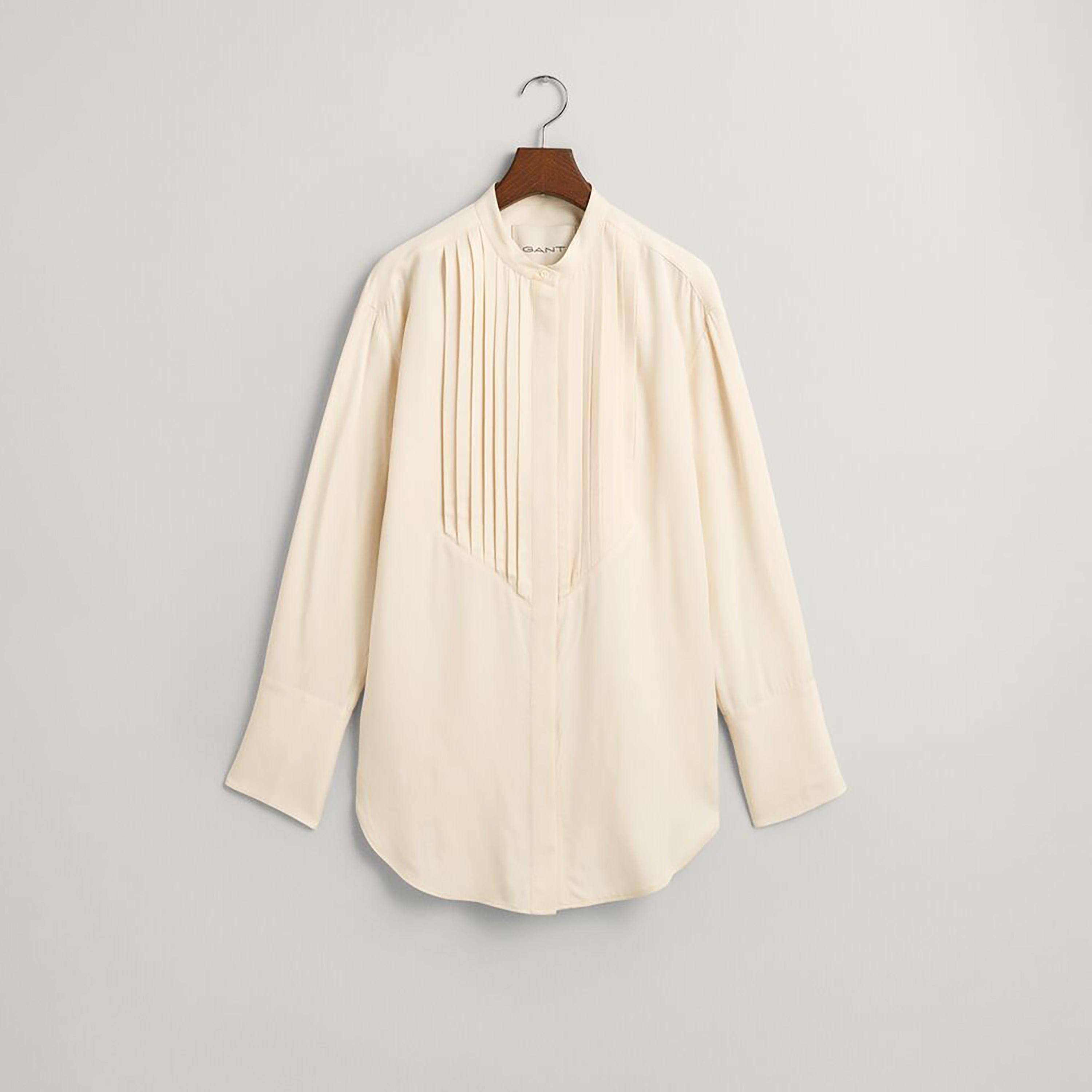 Gant Relaxed Fit Pleated Mandarin Neck Long Sleeves Women's Shirt-women-clothing-shirtsandblouses-shirts-image-1