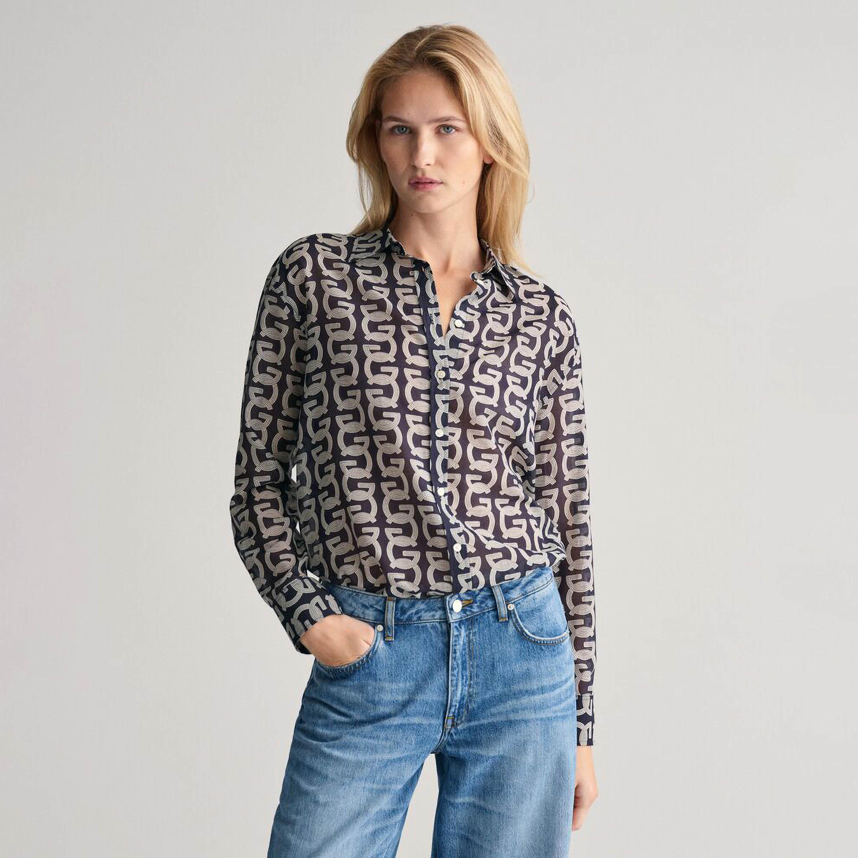 Gant Relaxed Fit Printed Collared Long Sleeves Women's Shirt-women-clothing-shirtsandblouses-shirts-image-1
