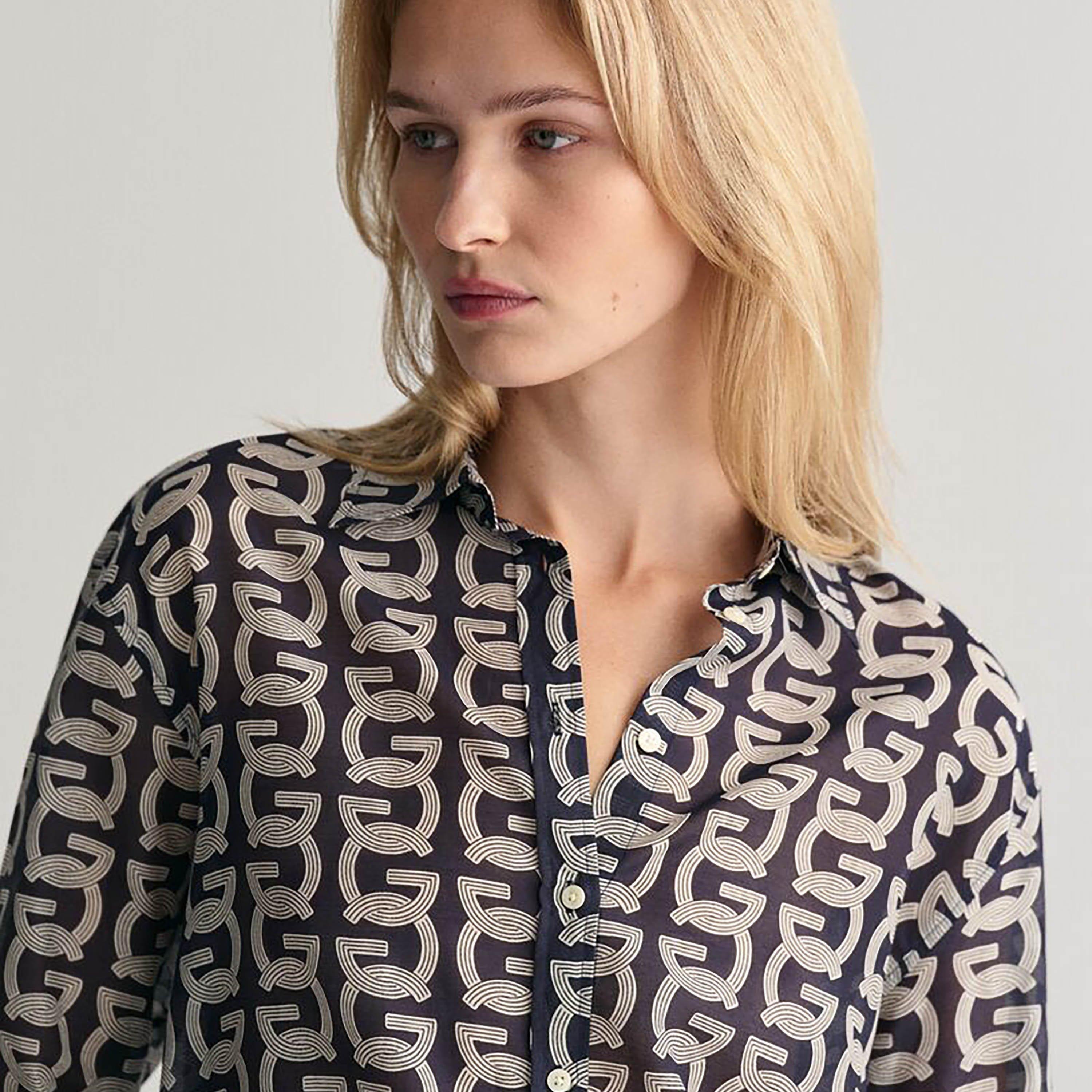 Gant Relaxed Fit Printed Collared Long Sleeves Women's Shirt-women-clothing-shirtsandblouses-shirts-image-2