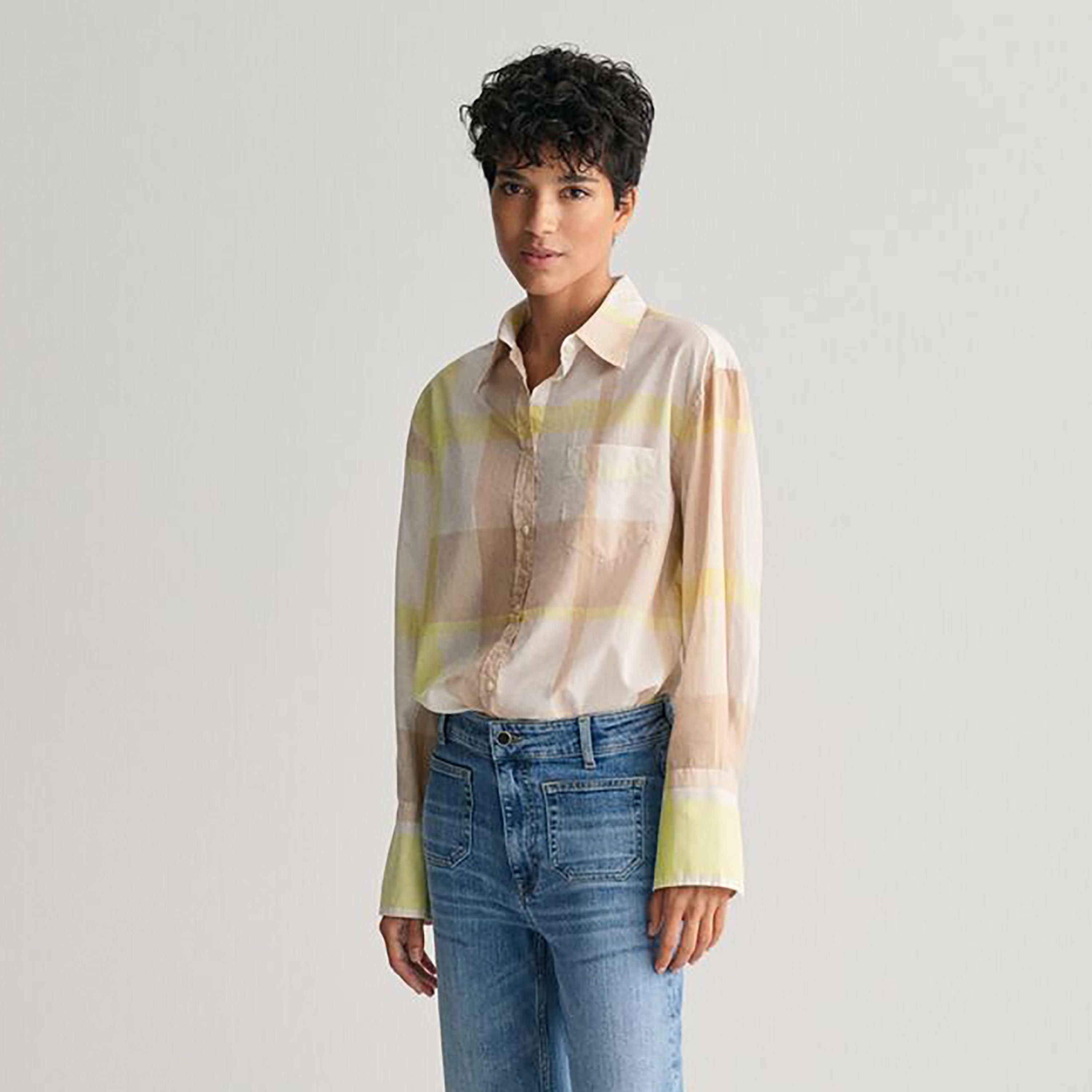 Gant Relaxed Fit Checked Collared Long Sleeves Women's Shirt-women-clothing-shirtsandblouses-shirts-image-5