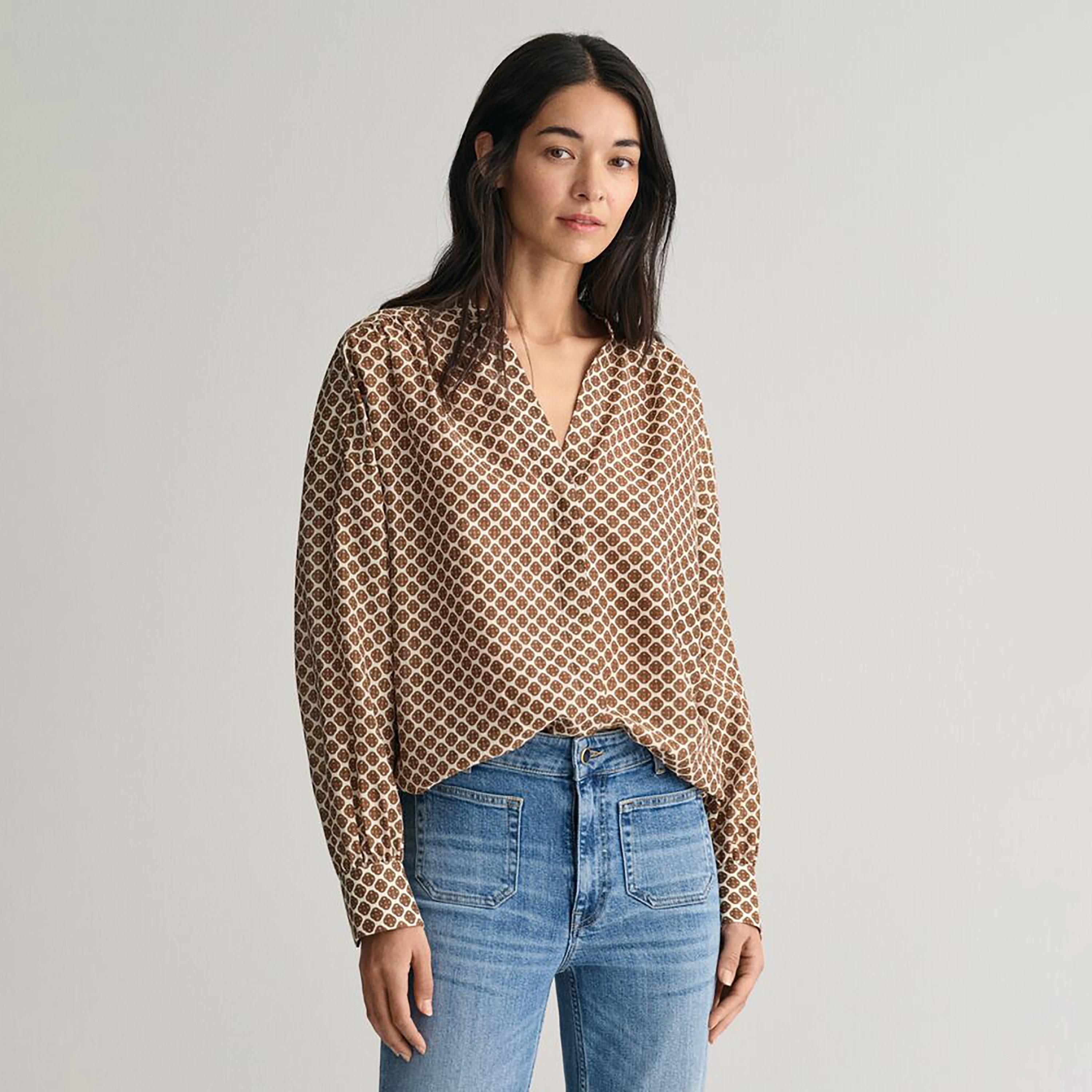 Gant Regular Fit Printed Mandarin Neck Long Sleeves Women's Shirt-women-clothing-shirtsandblouses-shirts-image-1