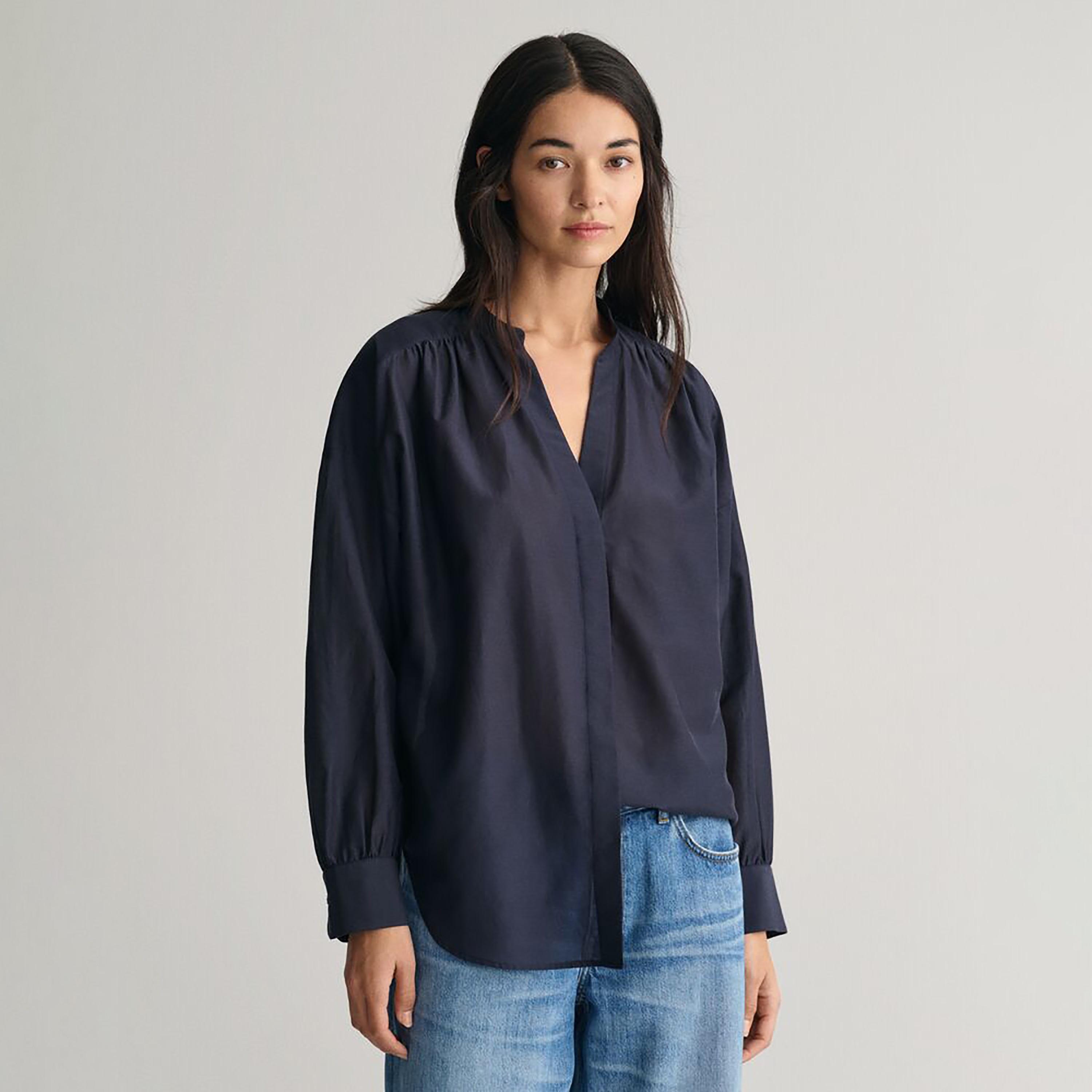 Gant Regular Fit Plain Mandarin Neck Long Sleeves Women's Shirt-women-clothing-shirtsandblouses-shirts-image-1