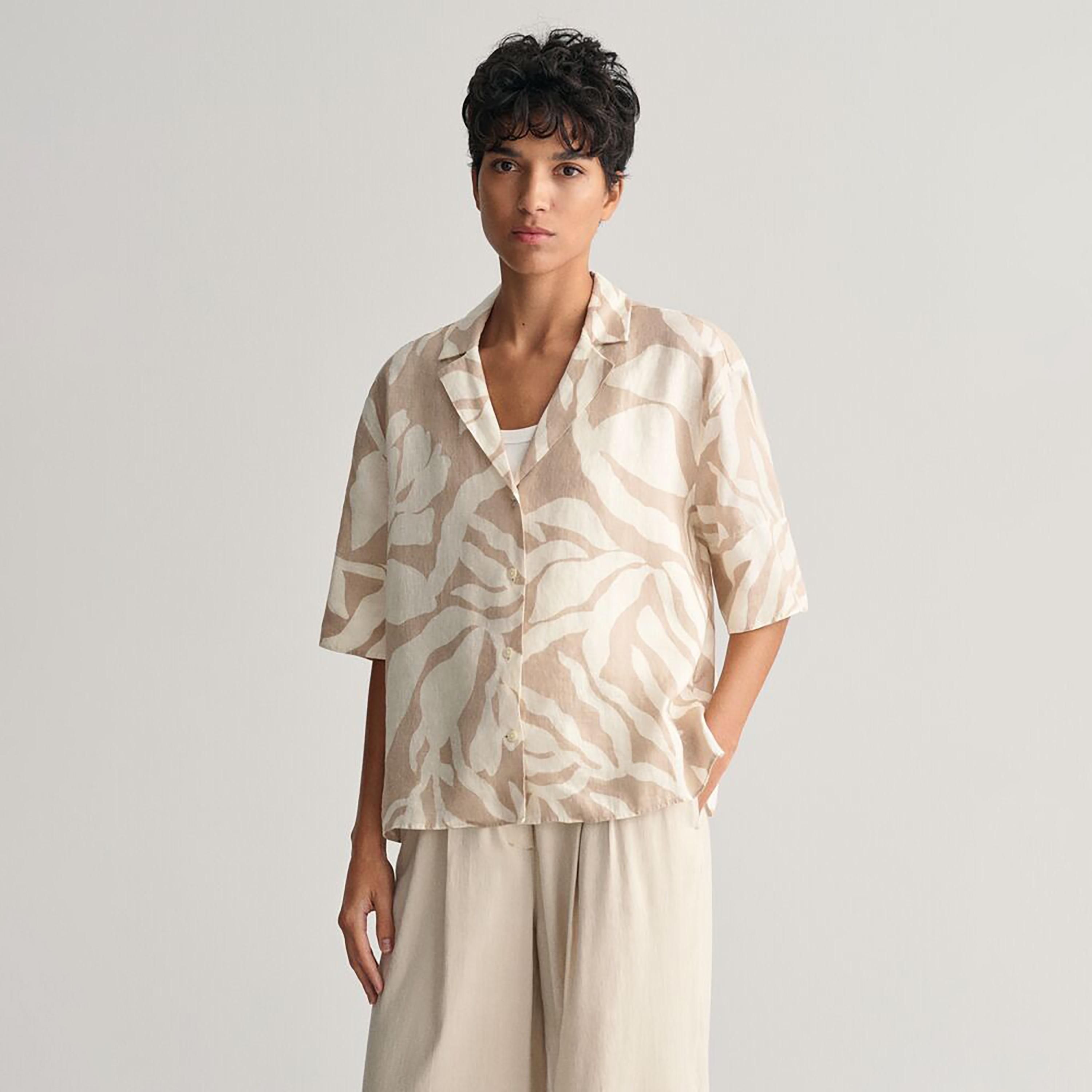 Gant Relaxed Fit Printed Notched Lapel Collar Three-Quarter Sleeves Women's Shirt-women-clothing-shirtsandblouses-shirts-image-1