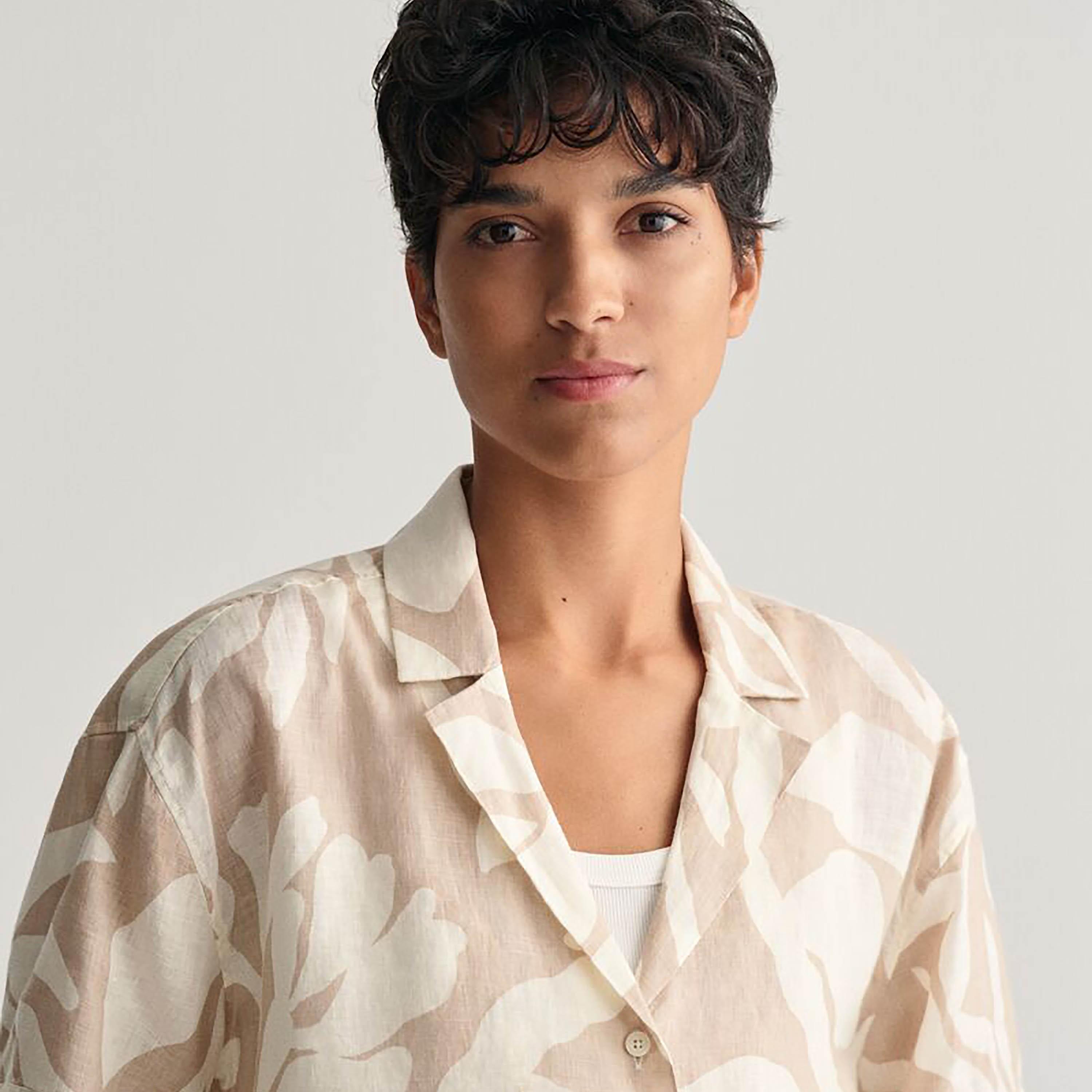 Gant Relaxed Fit Printed Notched Lapel Collar Three-Quarter Sleeves Women's Shirt-women-clothing-shirtsandblouses-shirts-image-2