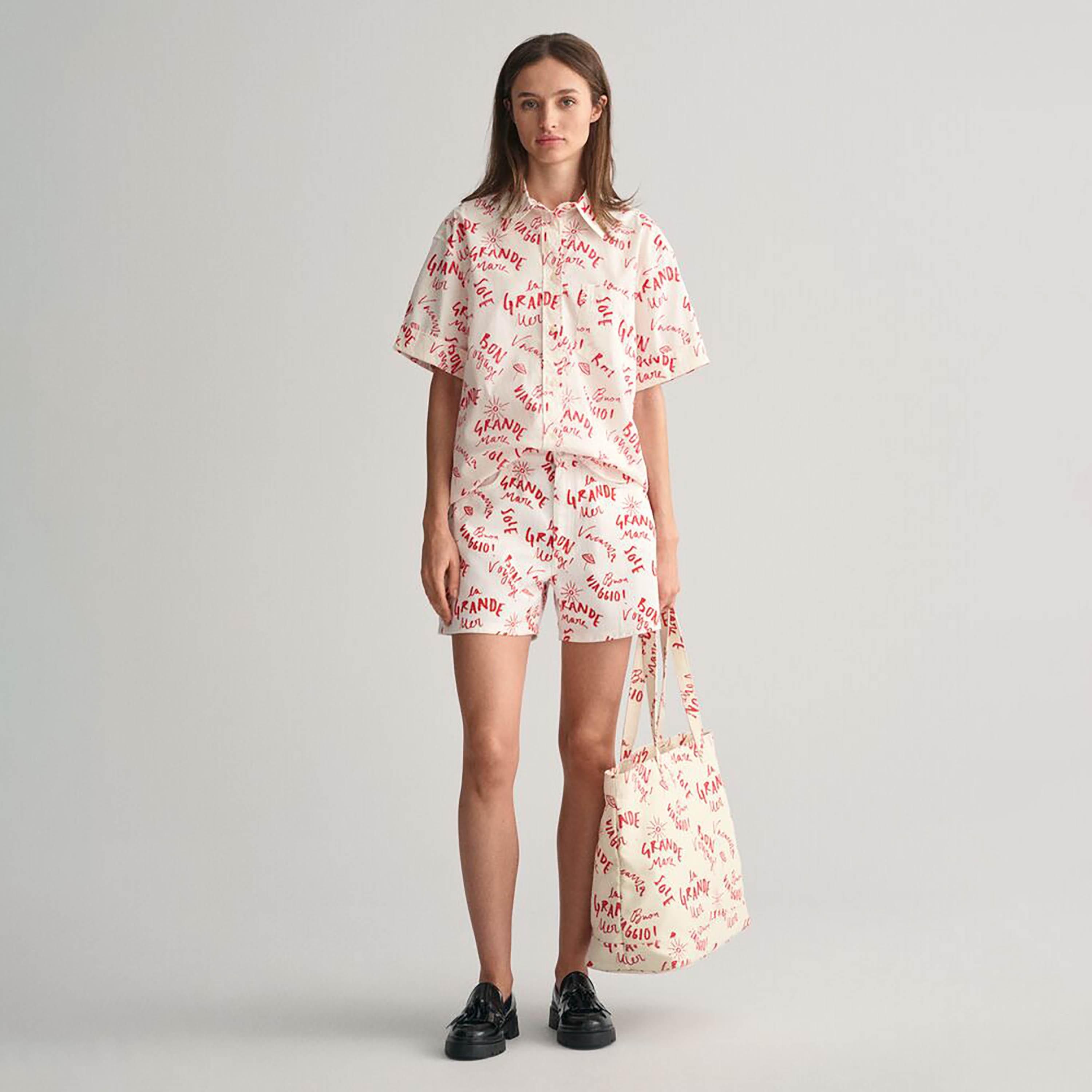قميص نسائي بأكمام قصيرة وياقة وطباعة مطبعية من Gant-women-clothing-shirtsandblouses-shirts-image-3