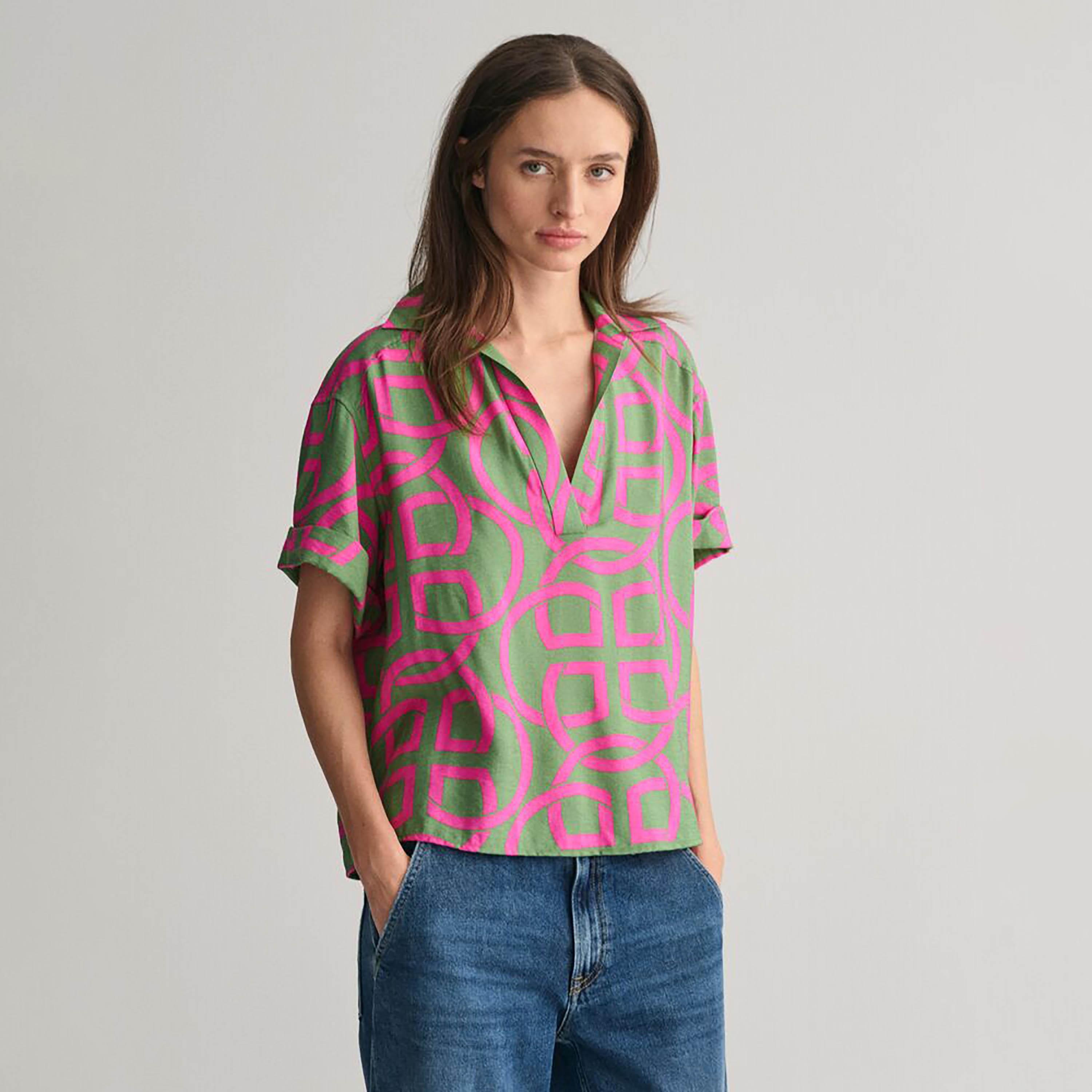 Gant Relaxed Fit Monogram Johny Collar Short Sleeves Women's Shirt-women-clothing-shirtsandblouses-shirts-image-1