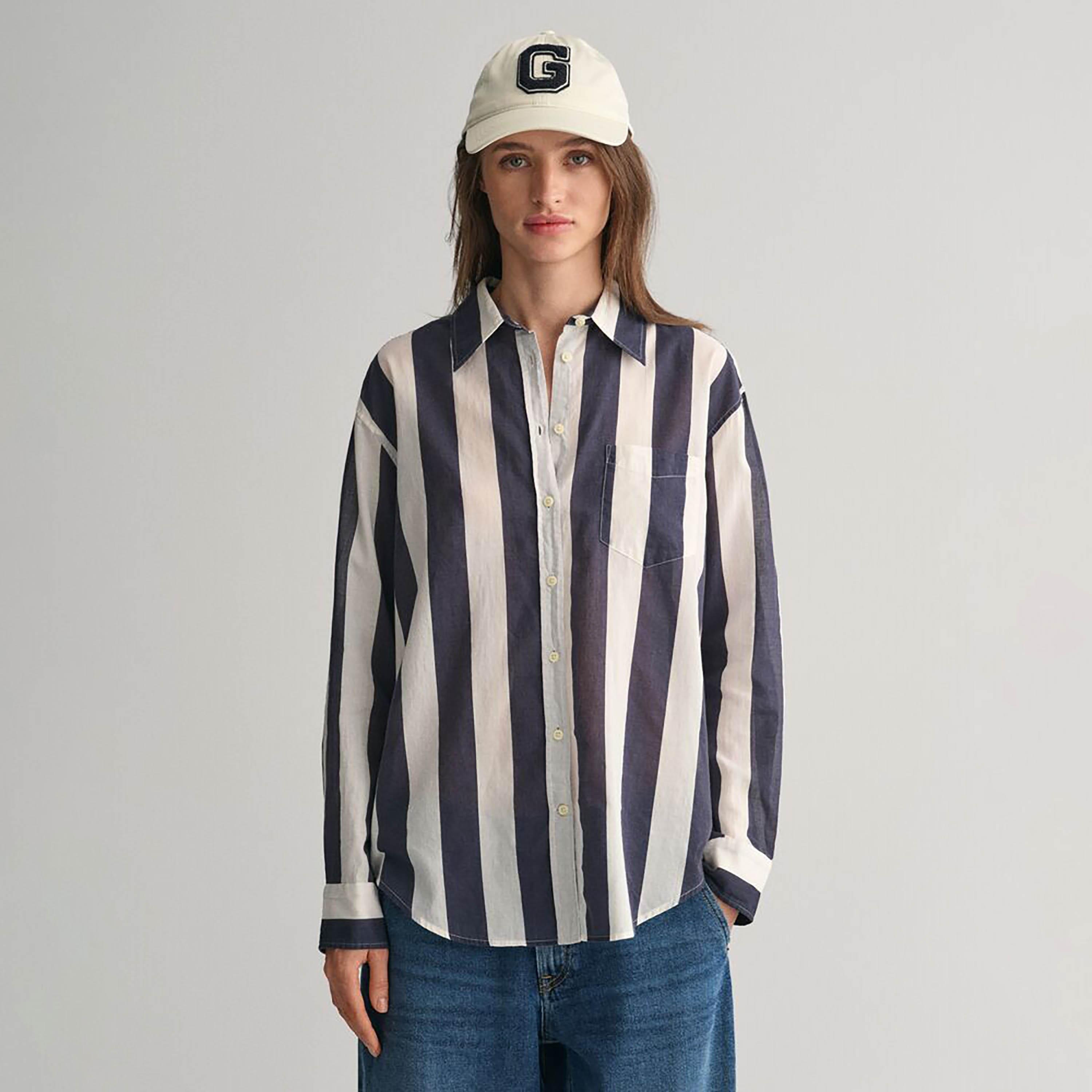 قميص نسائي مخطط بياقة وأكمام طويلة من Gant-women-clothing-shirtsandblouses-shirts-image-1