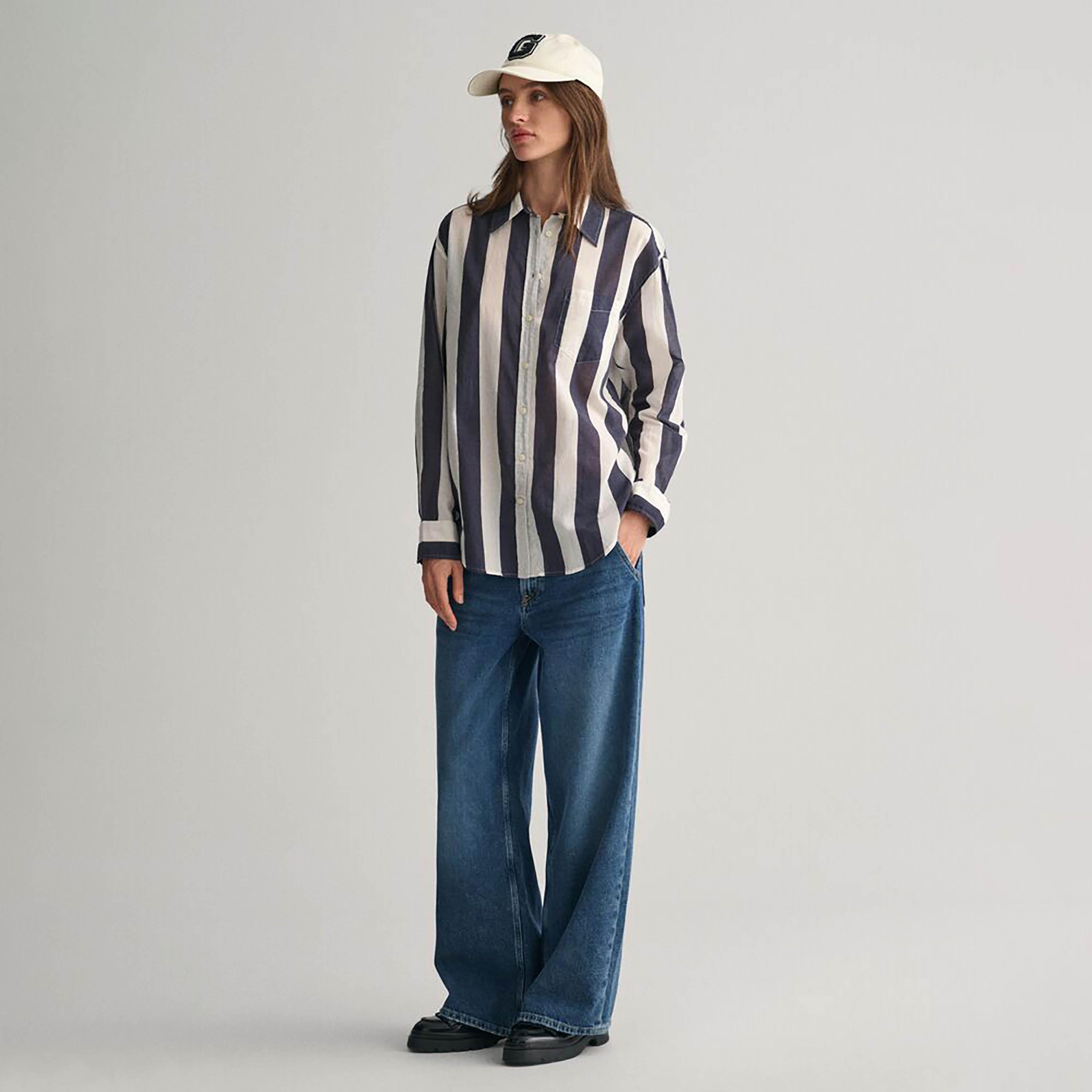 قميص نسائي مخطط بياقة وأكمام طويلة من Gant-women-clothing-shirtsandblouses-shirts-image-3