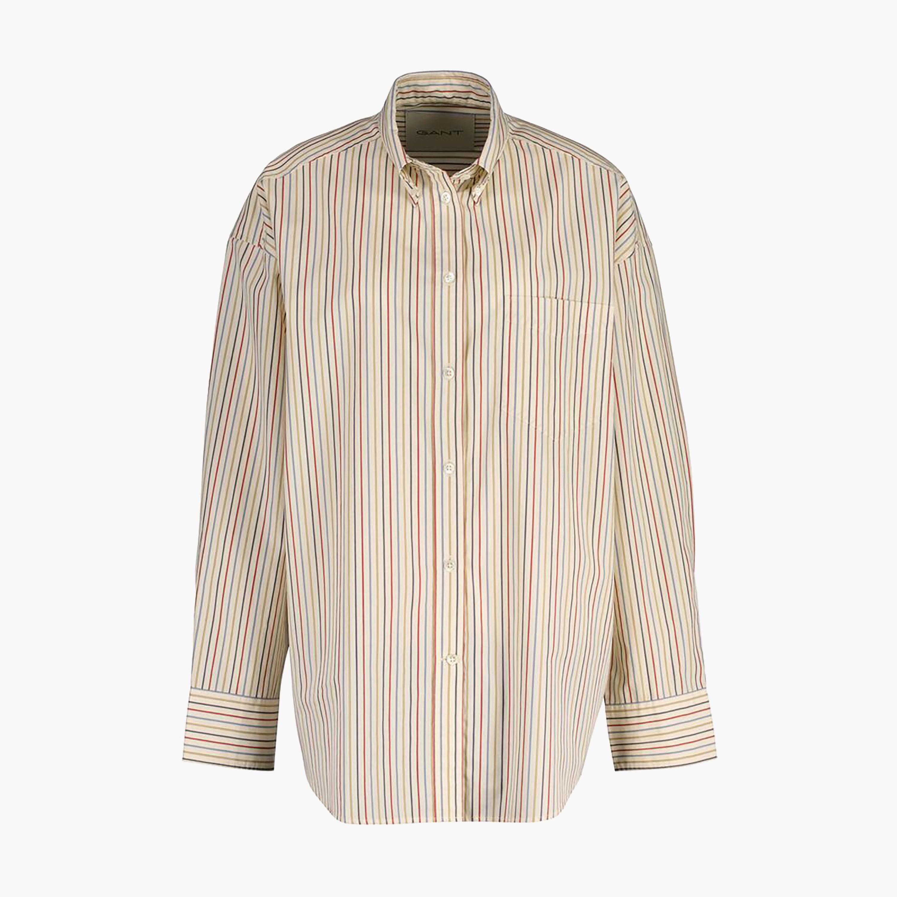 قميص نسائي مخطط بأزرار سفلية وأكمام طويلة من Gant مقاس كبير-women-clothing-shirtsandblouses-shirts-image-3