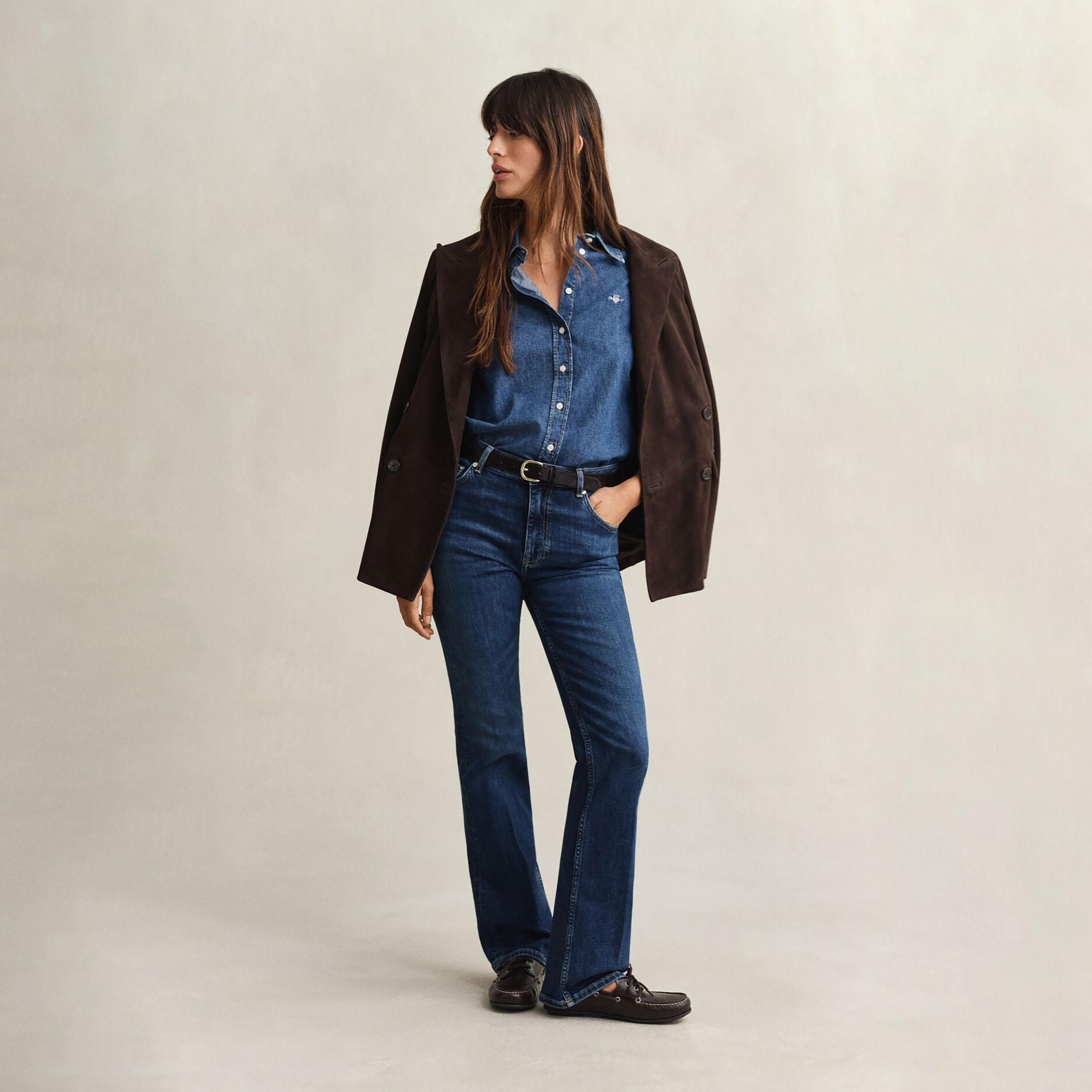 Gant Regular Fit Washed Spread Collar Long Sleeves Women's Denim Shirt-women-clothing-shirtsandblouses-shirts-image-2
