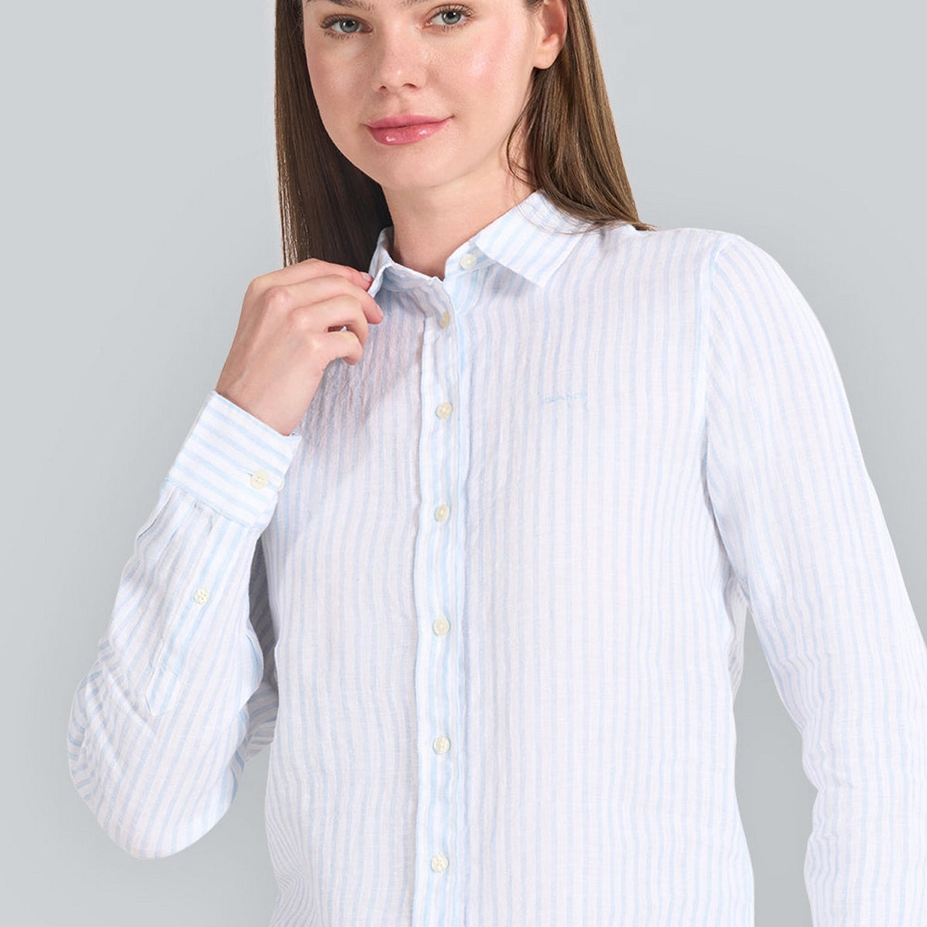 قميص كتان نسائي بقصة عادية ومخطط بياقة مدببة وأكمام طويلة من غانت-women-clothing-shirtsandblouses-shirts-image-2