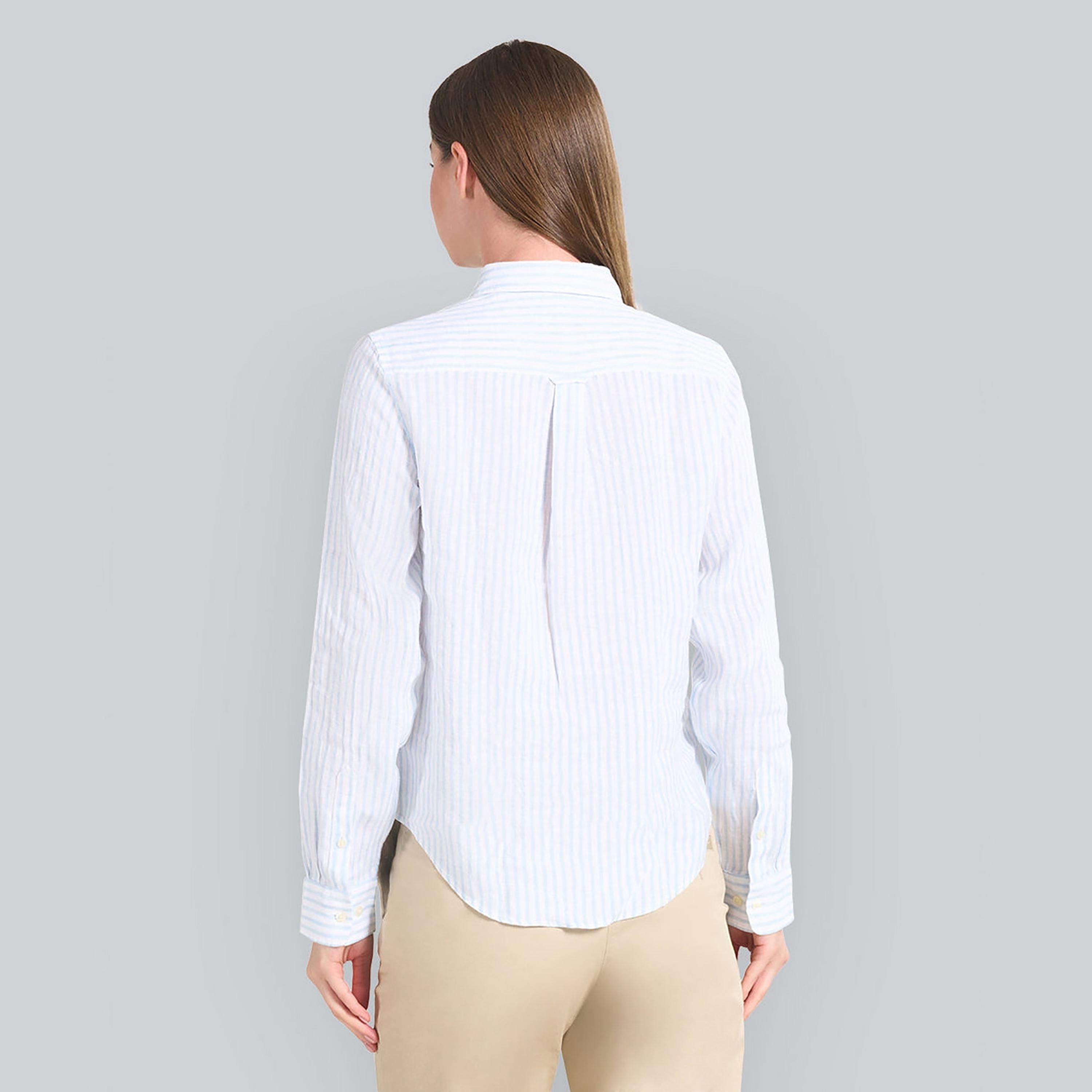 قميص كتان نسائي بقصة عادية ومخطط بياقة مدببة وأكمام طويلة من غانت-women-clothing-shirtsandblouses-shirts-image-4