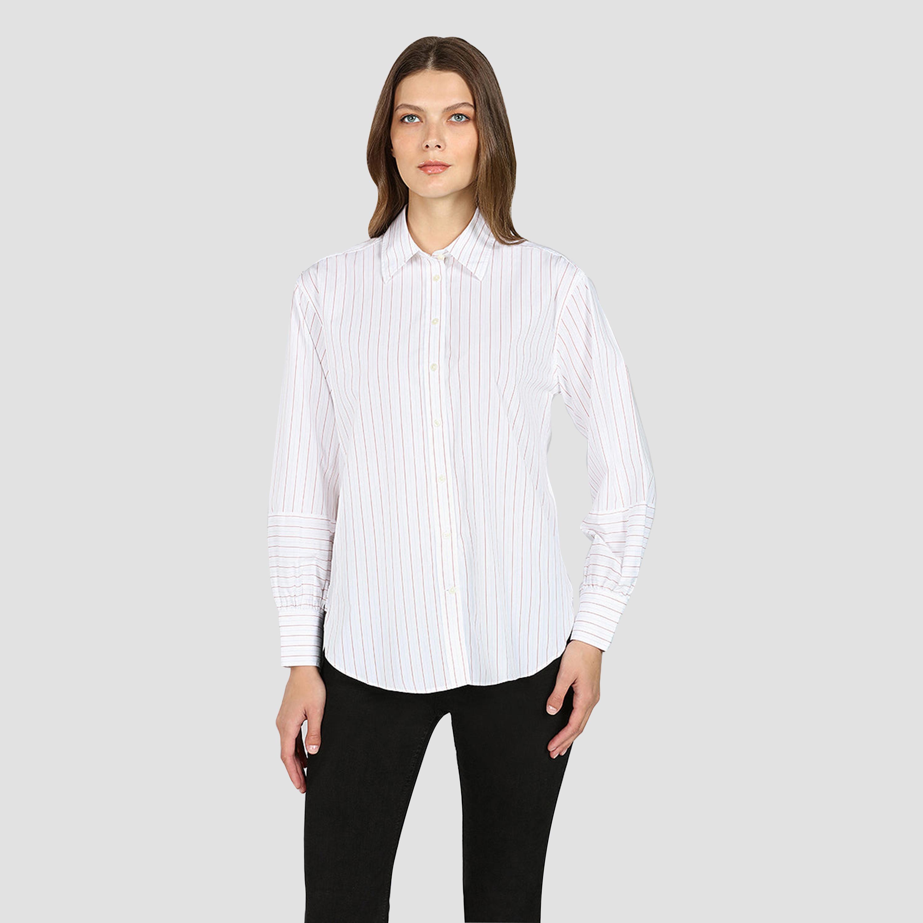 قميص حريمي بقصة مريحة بياقة مسطحة وأكمام طويلة، مخطط من جانت-women-clothing-shirtsandblouses-shirts-image-1