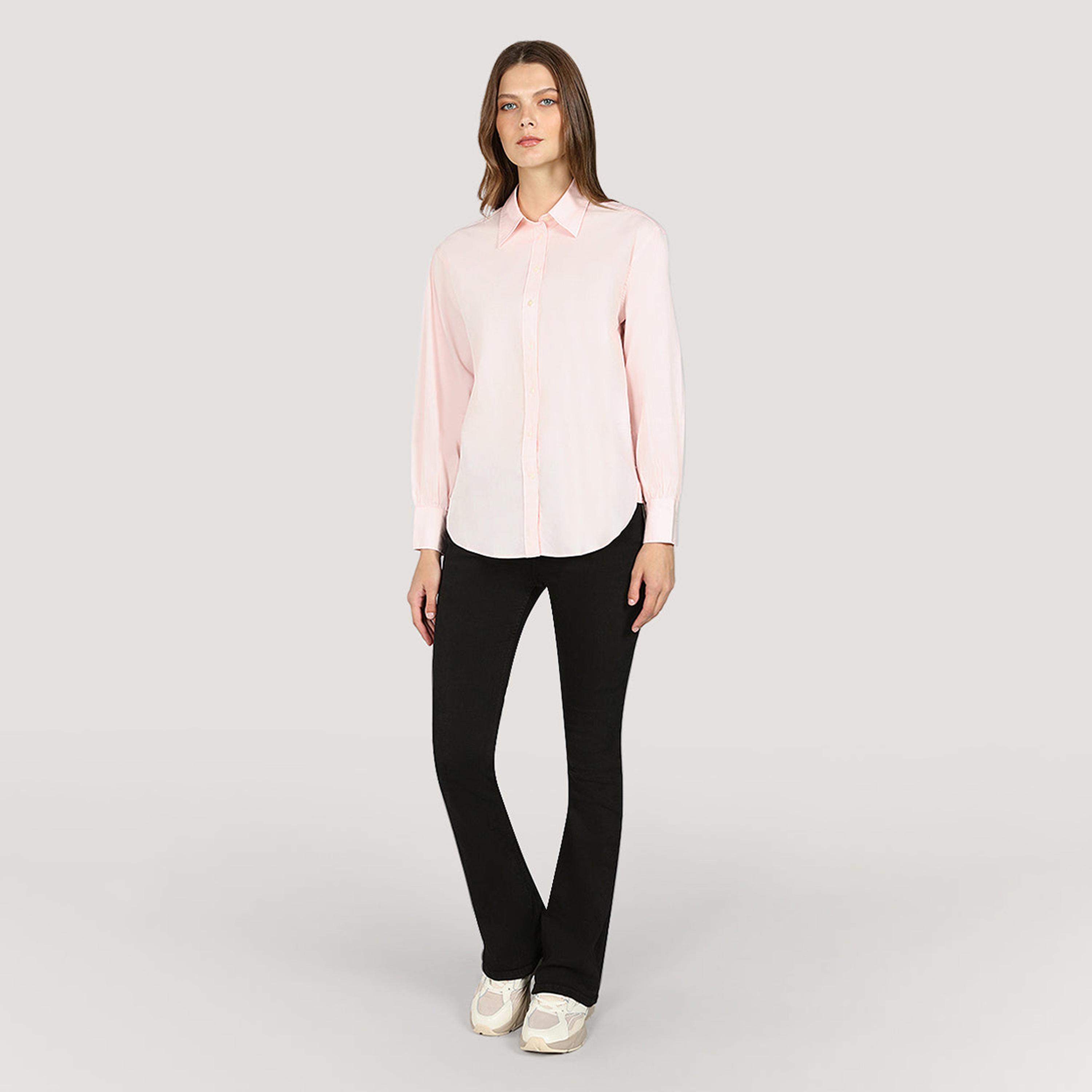 قميص حريمي بقصة مريحة بياقة مسطحة وأكمام طويلة، سادة من جانت-women-clothing-shirtsandblouses-shirts-image-2