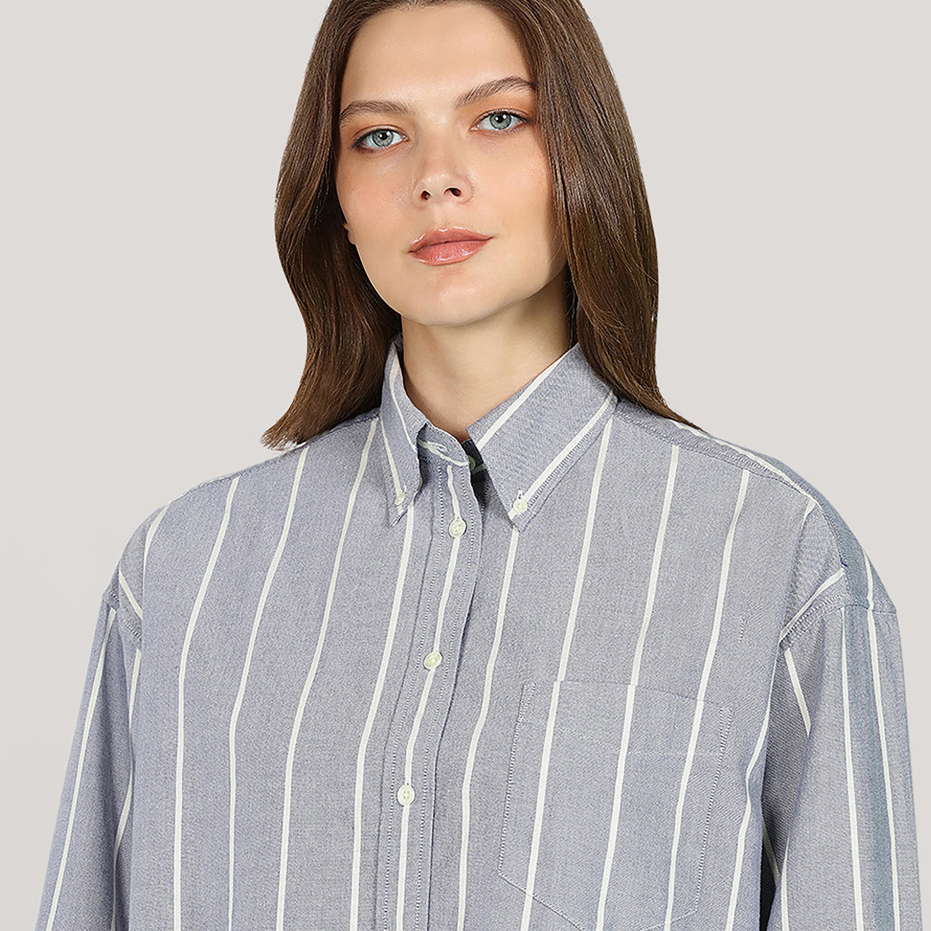 قميص أكسفورد حريمي بقصة عادية بياقة بأزرار وأكمام طويلة، مخطط من جانت-women-clothing-shirtsandblouses-shirts-image-3