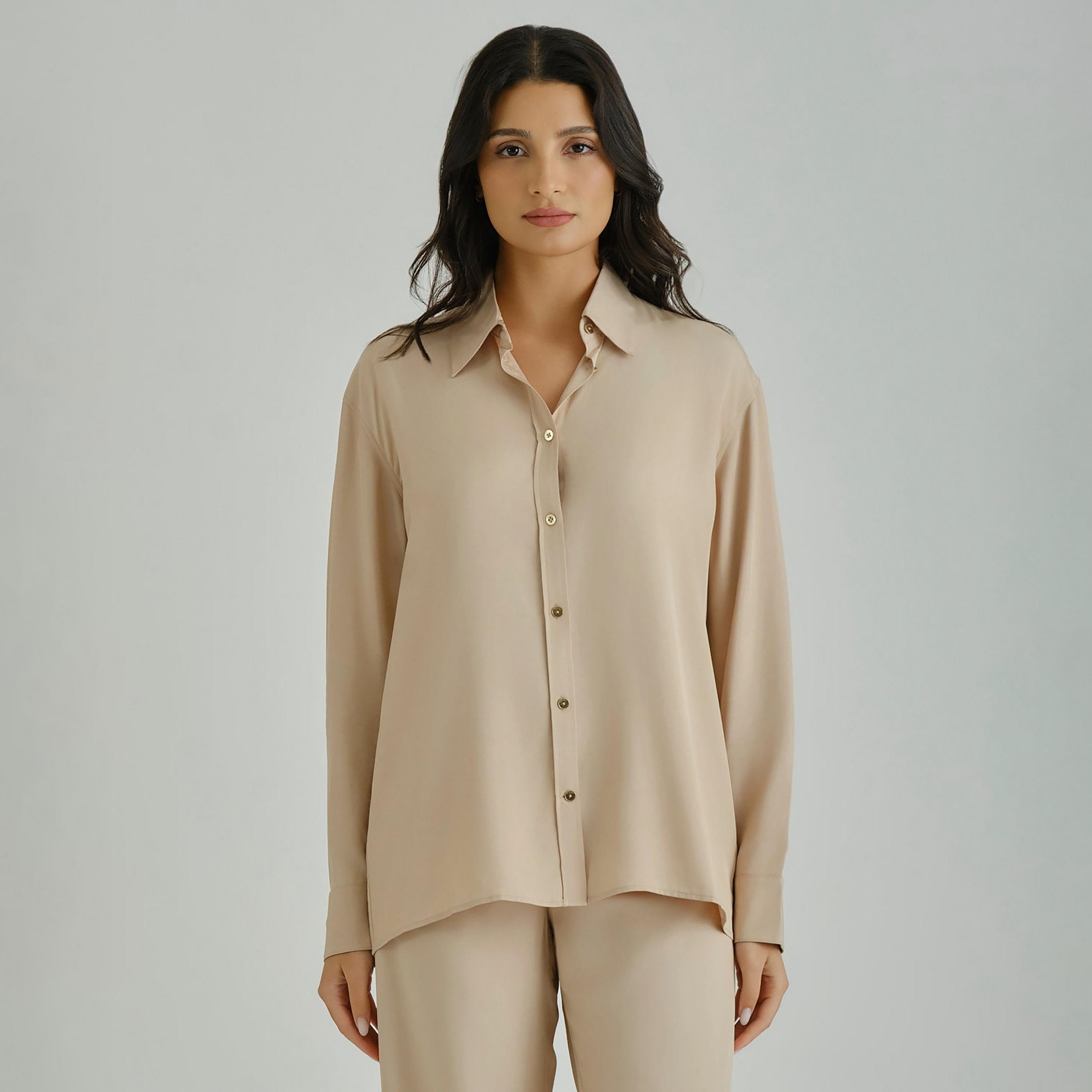 بلوزة نسائية بقصة عادية وسادة بياقة كلاسيكية وأكمام طويلة من غانت-women-clothing-shirtsandblouses-blouses-image-1