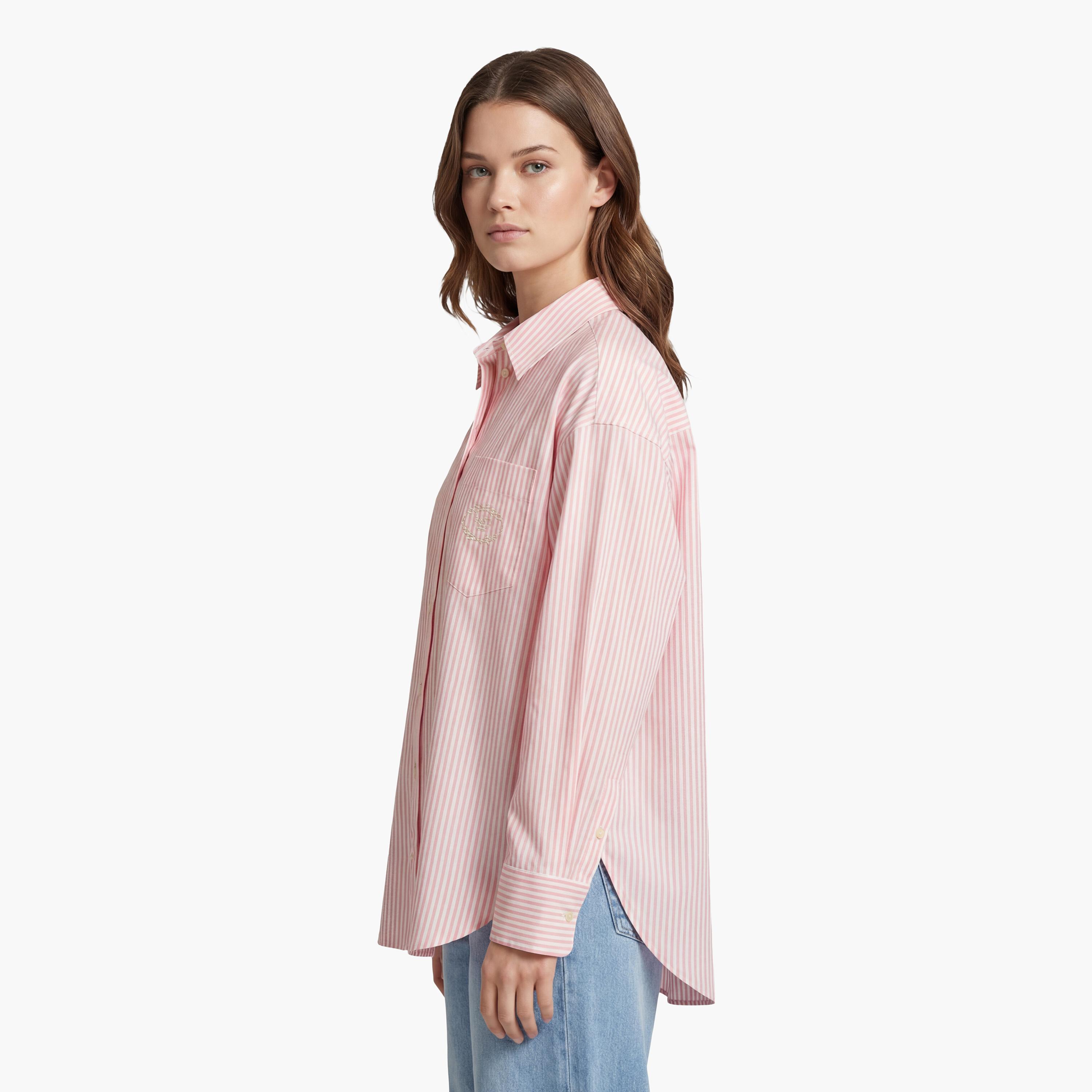 قميص نسائي بأكمام طويلة وقصة "أوفرسايزد فيت" مخطط وياقة "سبريد" من جانت-women-clothing-shirtsandblouses-shirts-image-3