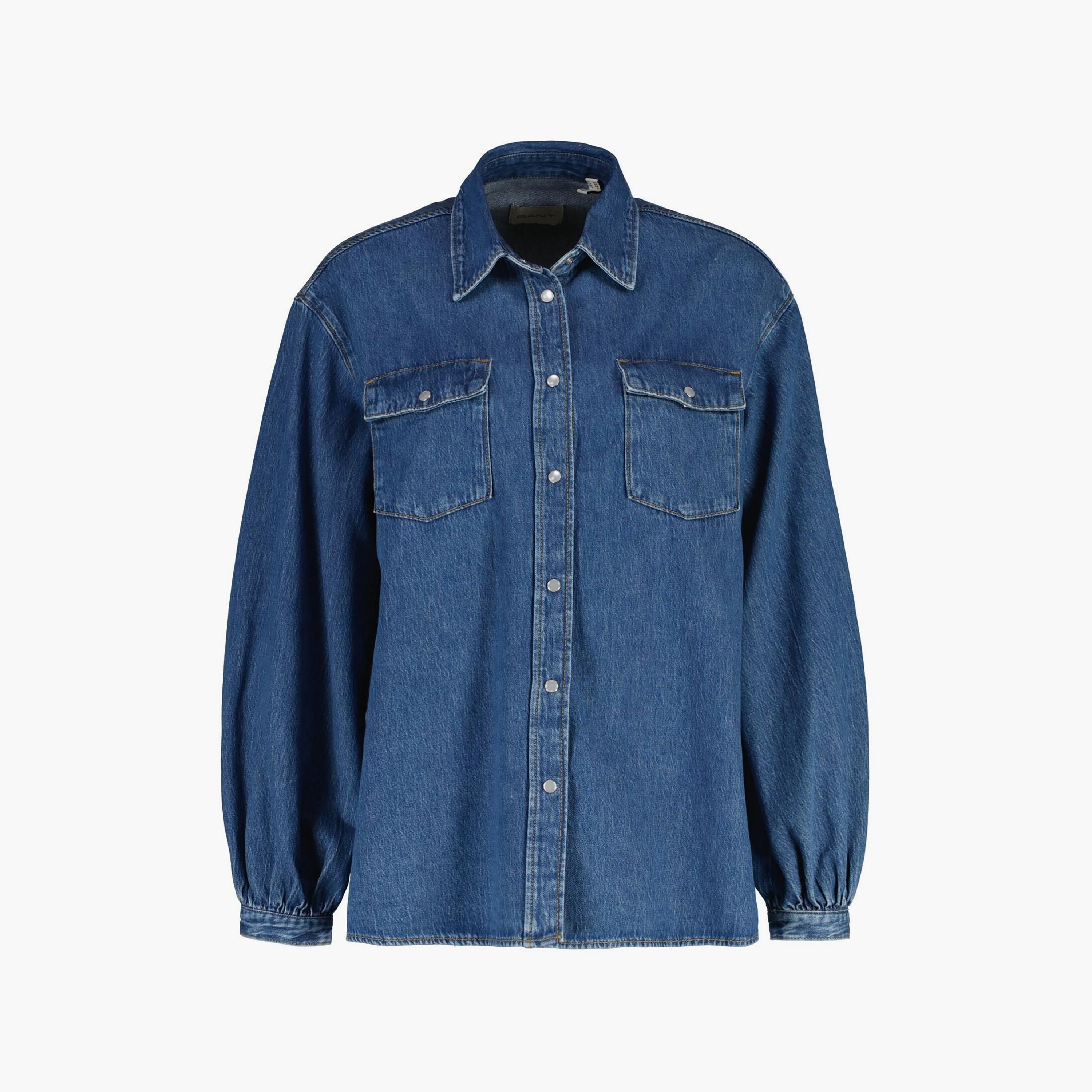 Gant Relaxed Fit Washed Spread Collar Long Sleeves Women's Denim Shirt-women-clothing-shirtsandblouses-shirts-image-5