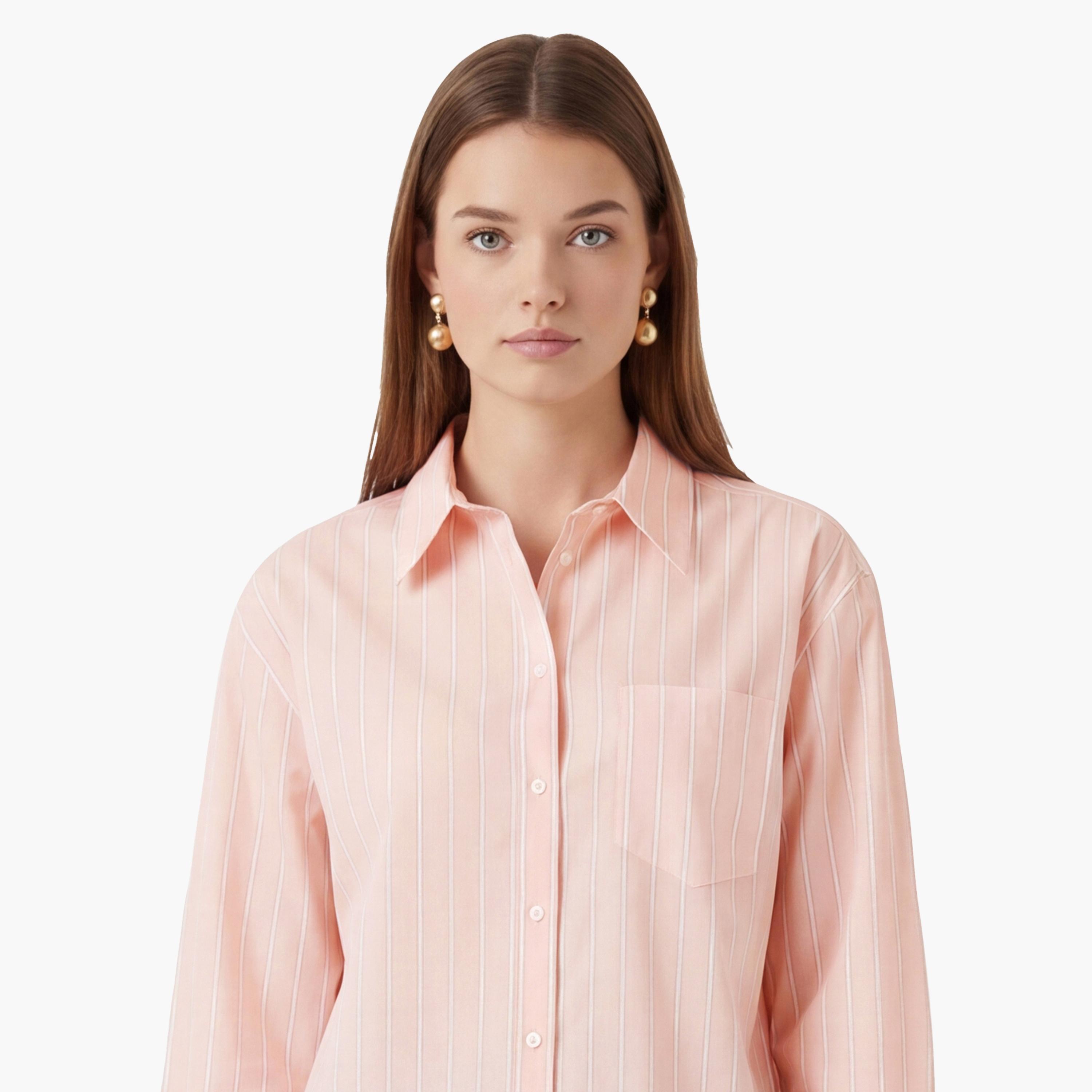 قميص نسائي مخطط بياقة مريحة وأكمام طويلة من جانت-women-clothing-shirtsandblouses-shirts-image-2