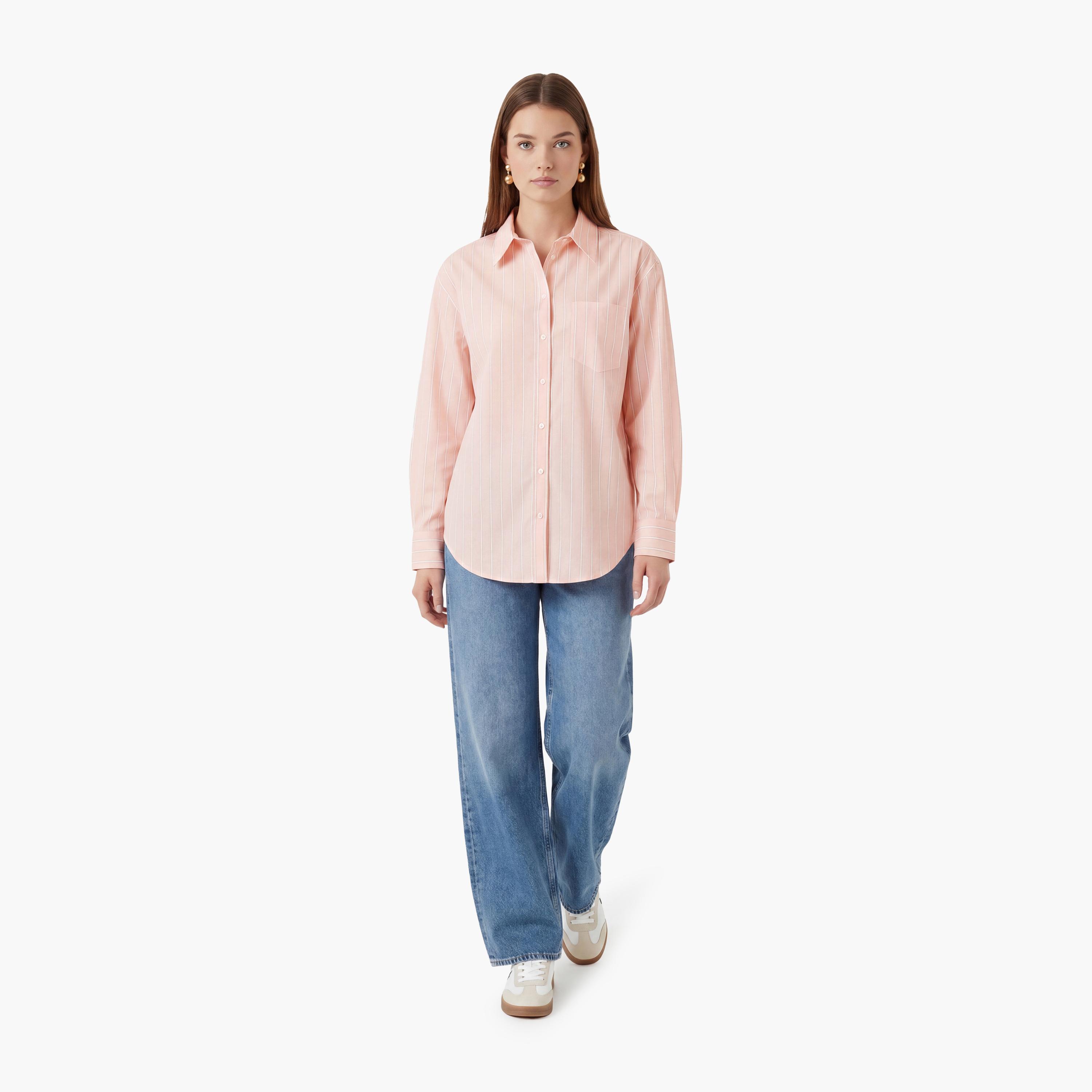 قميص نسائي مخطط بياقة مريحة وأكمام طويلة من جانت-women-clothing-shirtsandblouses-shirts-image-3