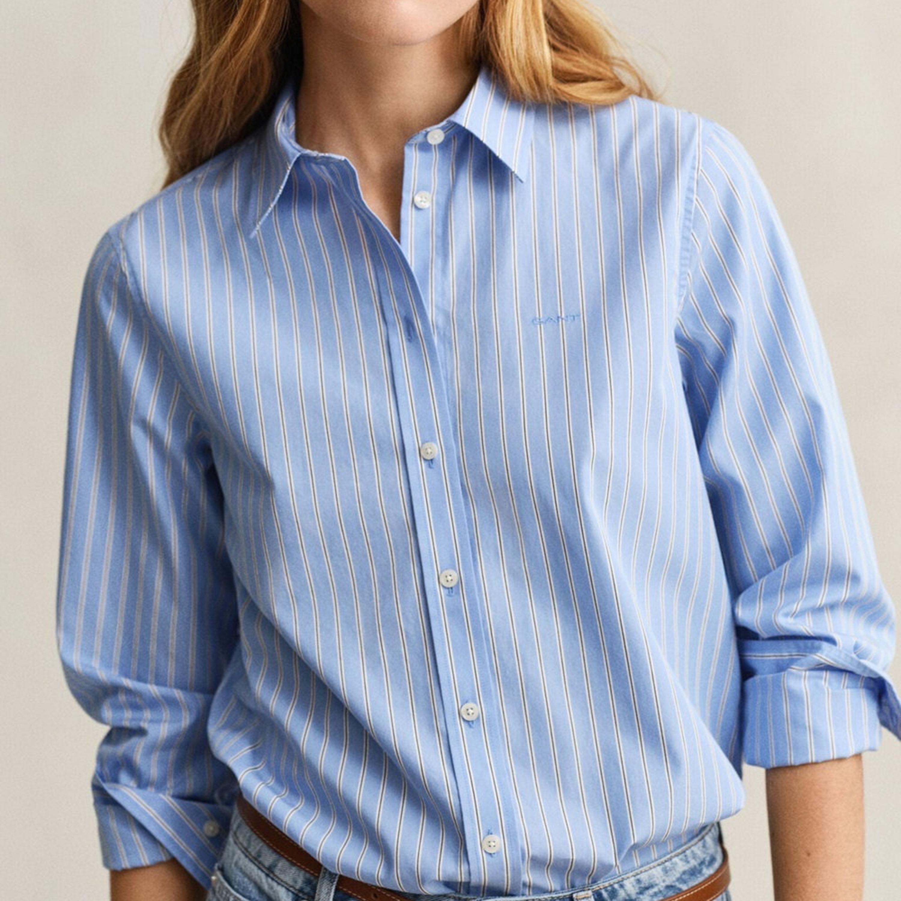 قميص نسائي بقصة مريحة ومخطط بياقة مدببة وأكمام طويلة من غانت-women-clothing-shirtsandblouses-shirts-image-3