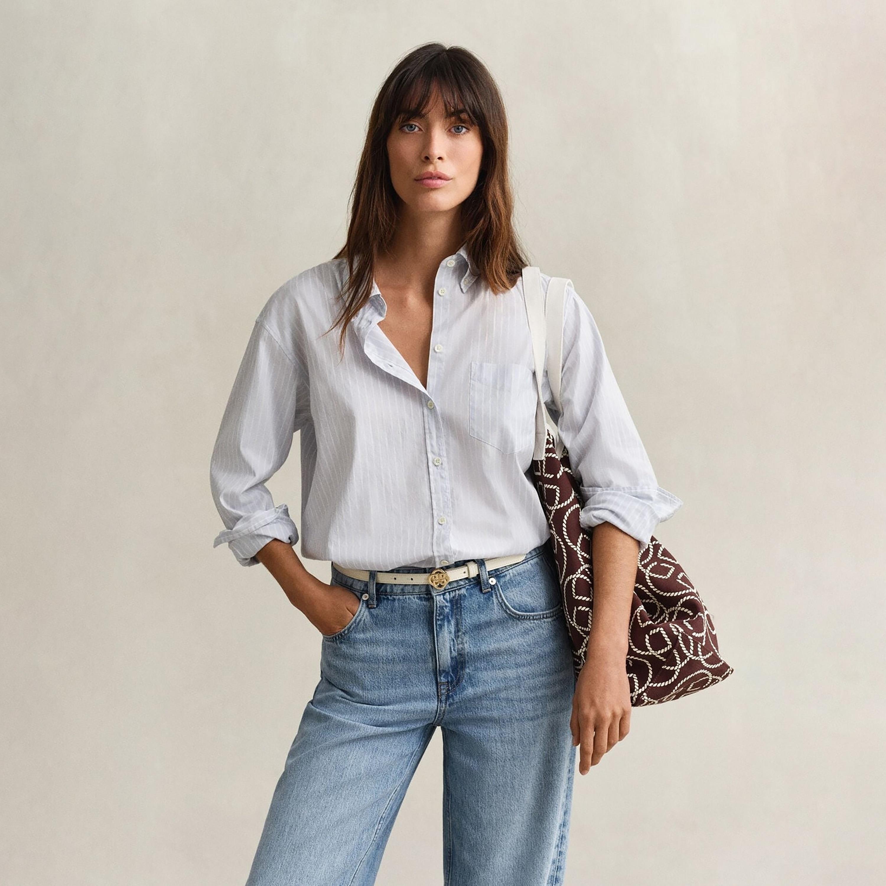 قميص نسائي بقصة مريحة ومخطط بياقة بأزرار وأكمام طويلة من غانت-women-clothing-shirtsandblouses-shirts-image-5
