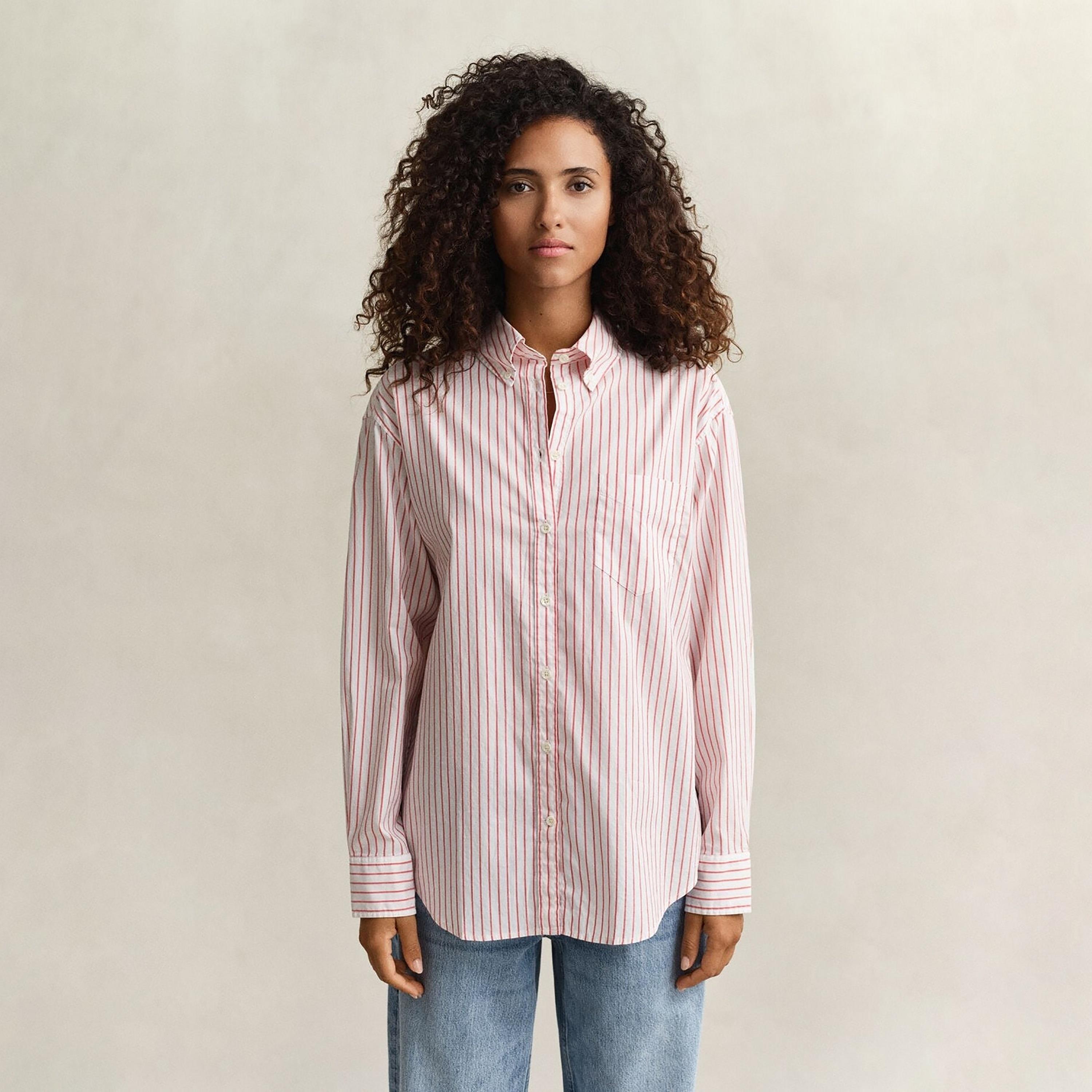 قميص نسائي بقصة مريحة ومخطط بياقة بأزرار وأكمام طويلة من غانت-women-clothing-shirtsandblouses-shirts-image-1